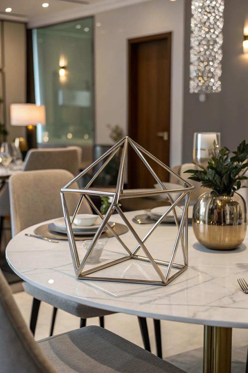 A angular sculpture contributes an artistic and modern touch.