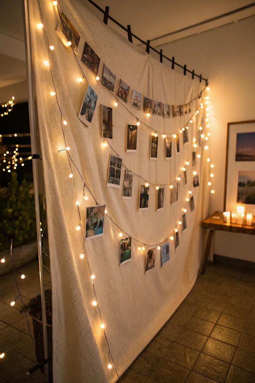 A backlit material with lights creates an artistic gallery feel.