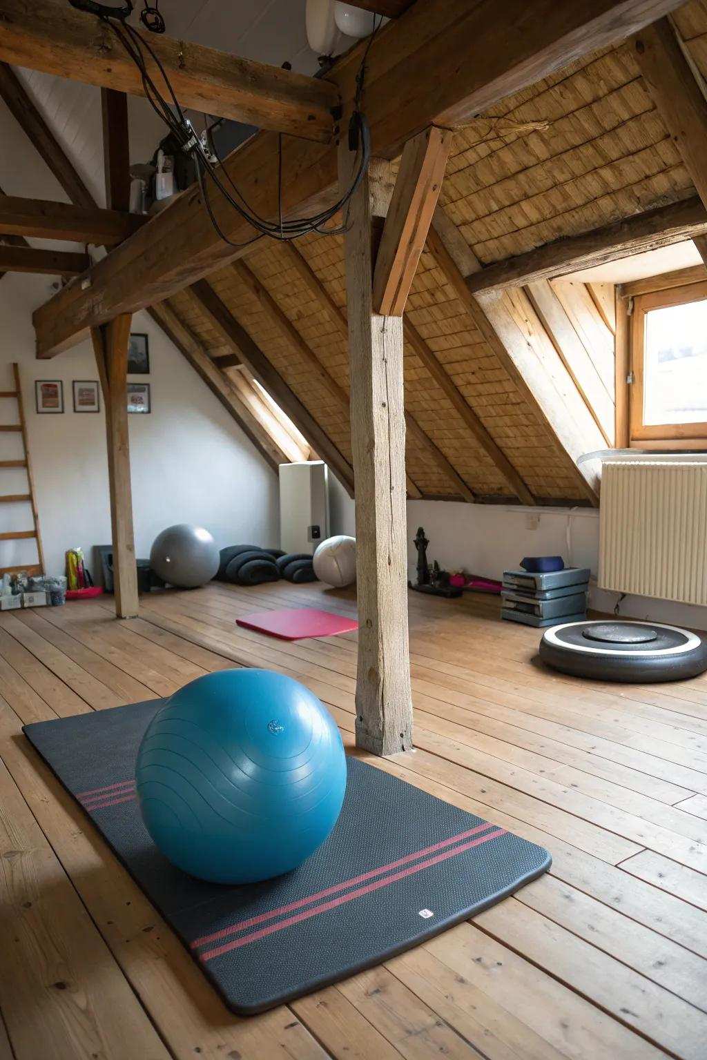 A balance training space encourages stability and core strength.