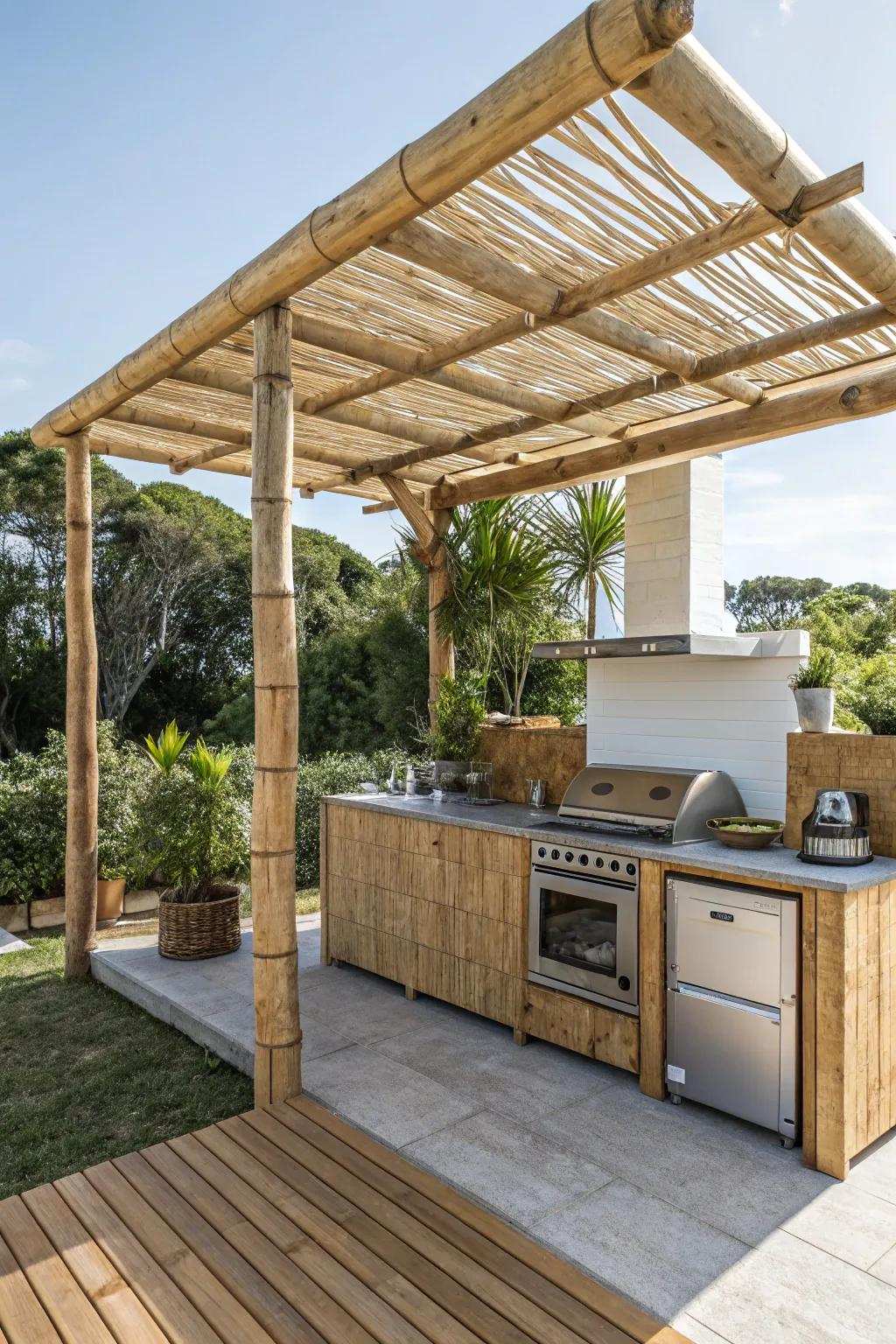 A bamboo construction blends sustainability with elegance for your cooking area.