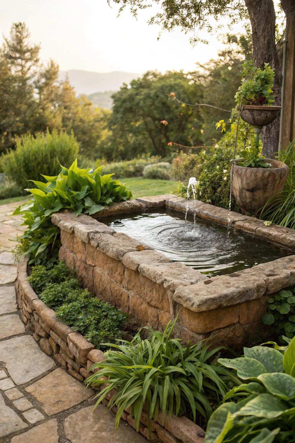 A beautifully bordered water element with countryside rock highlights.