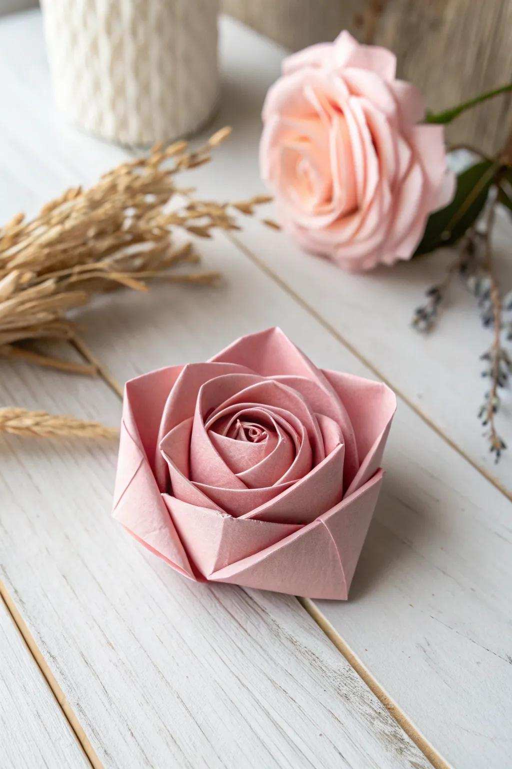 A beautifully crafted paper rose: simple elegance in this eternal piece.