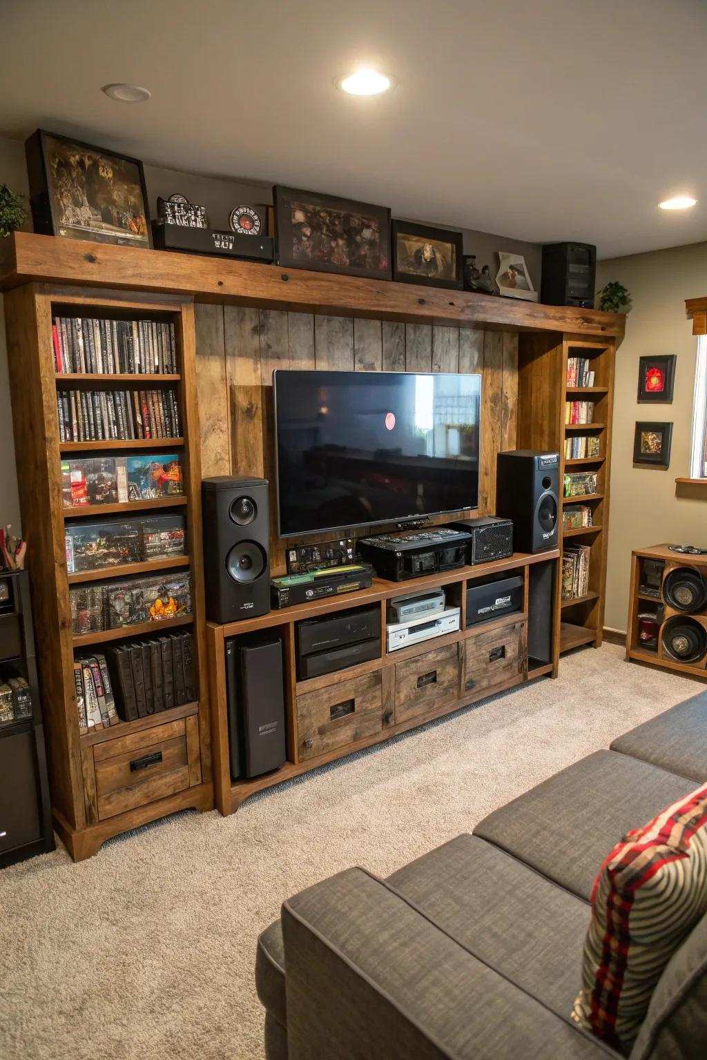 A bespoke entertainment hub acts as a central point in this man cave.