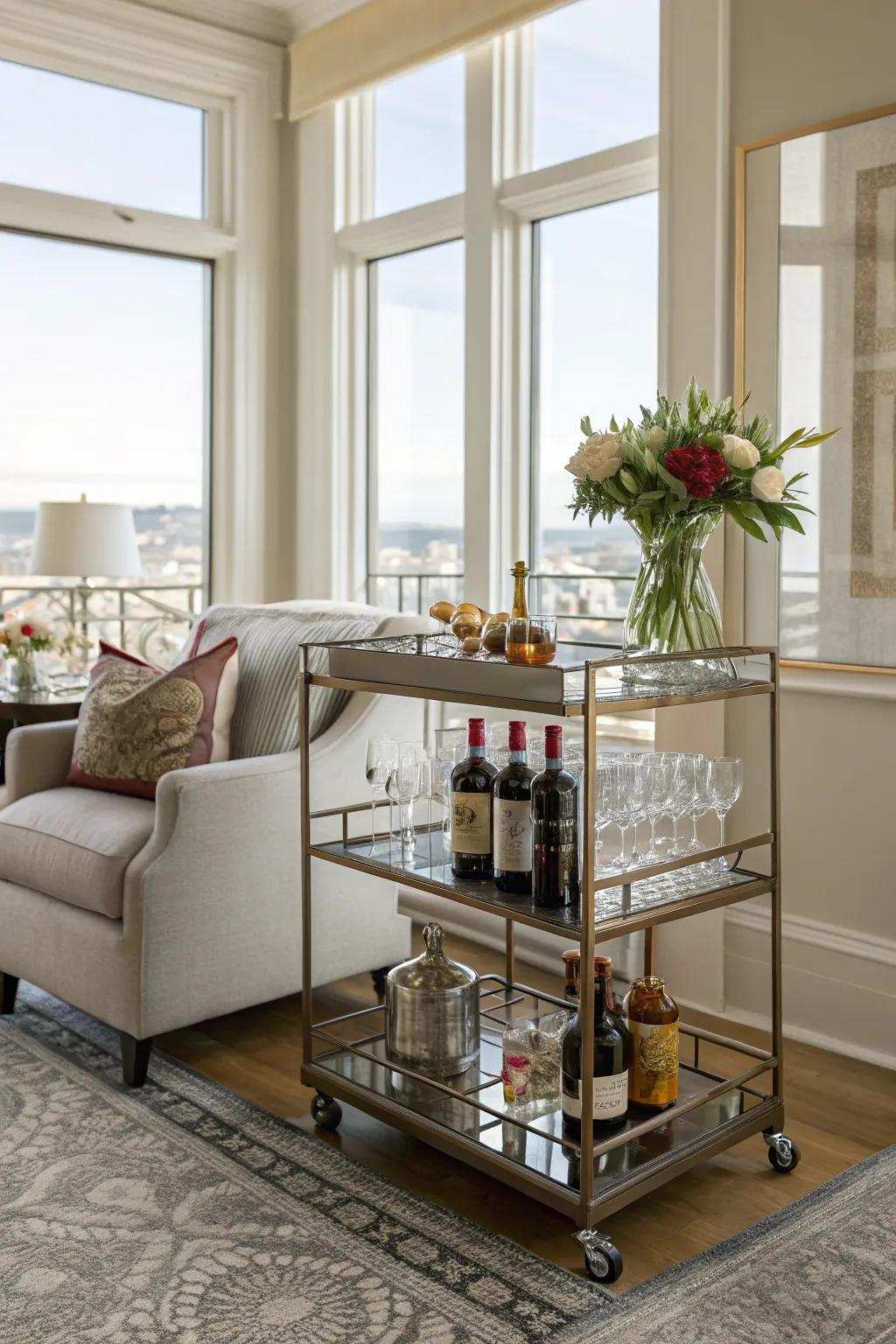 A beverage trolley infuses both grandeur and practicality.