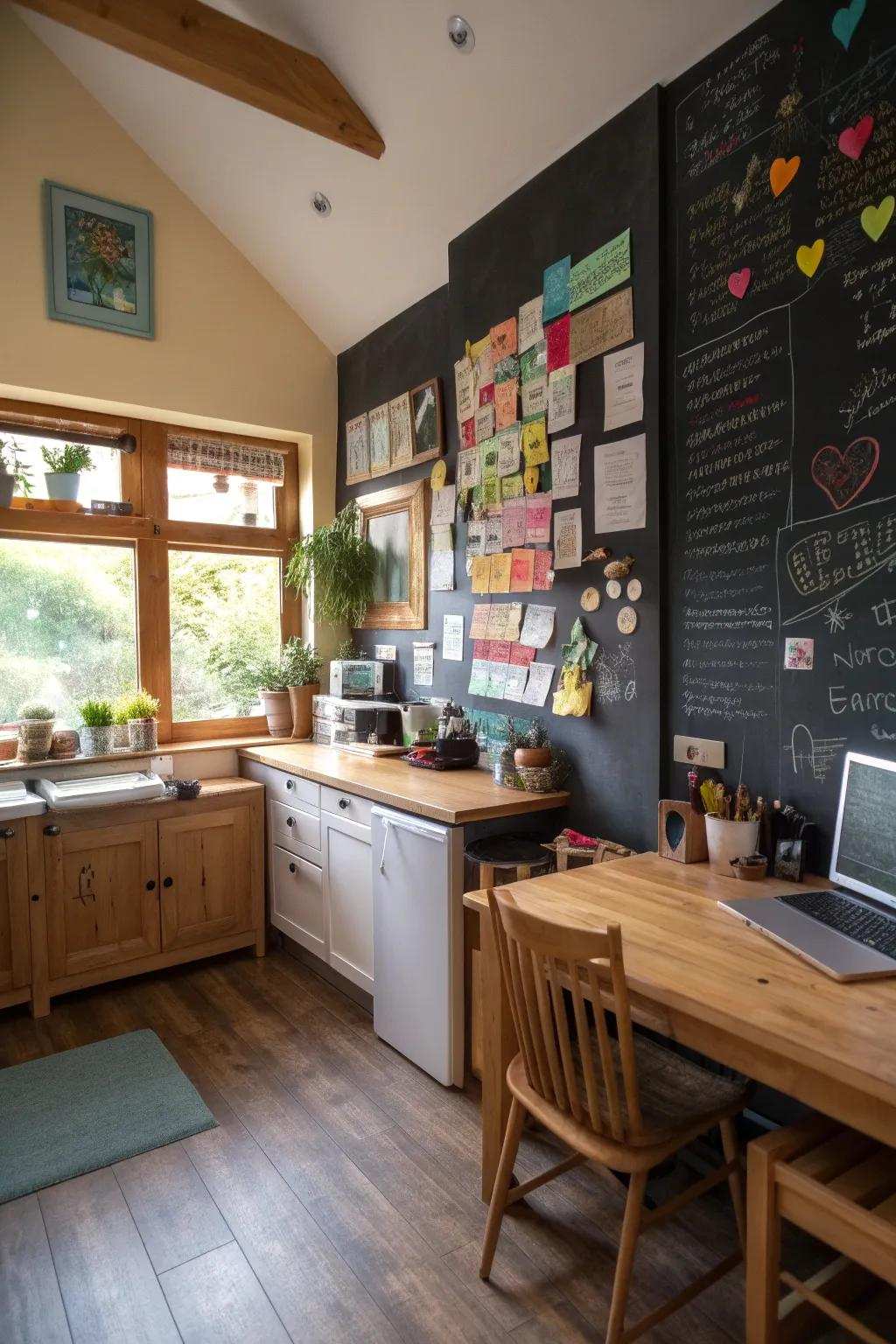 A blackboard surface keeps your thoughts and reminders front and center.