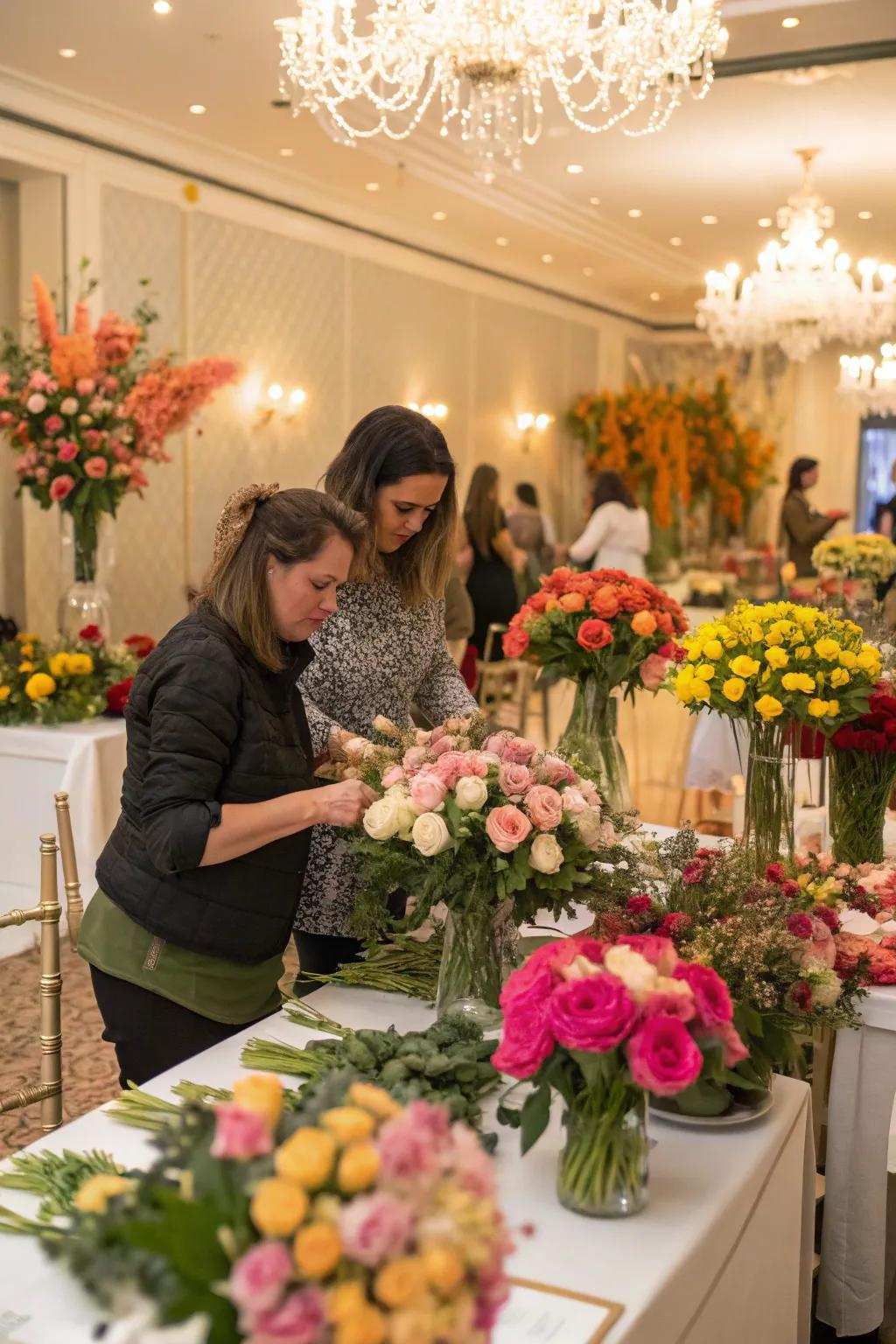 A botanical setting workshop arrangement for a creative celebration.