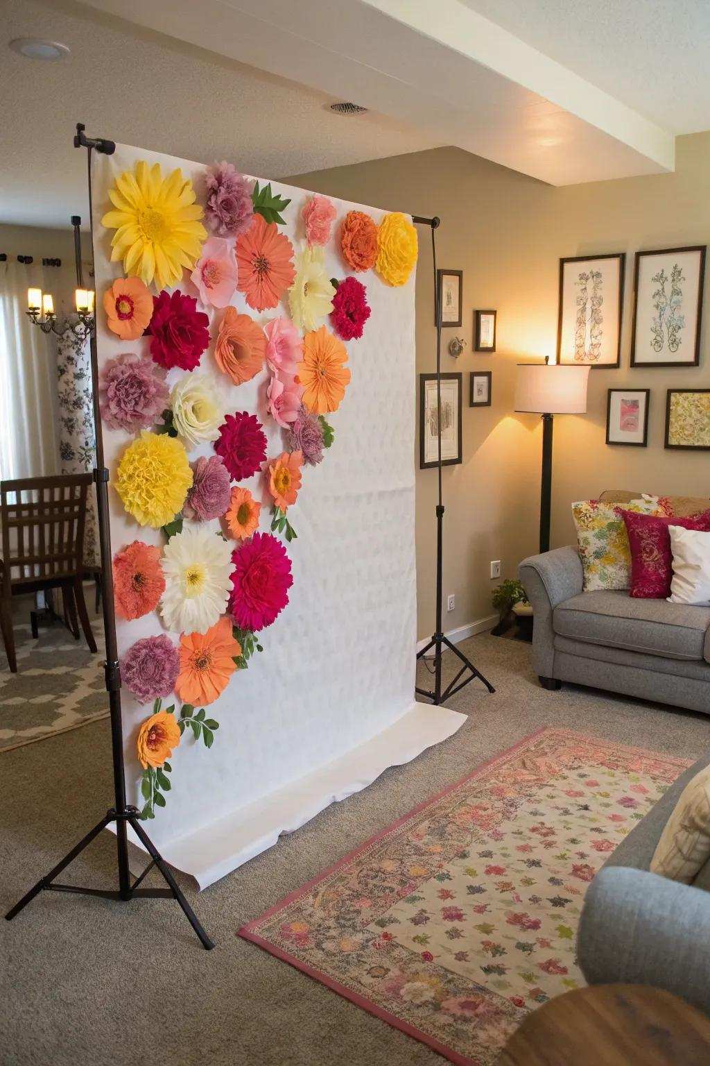 A breathtaking floral background provides a fanciful and sentimental setting for photographs.