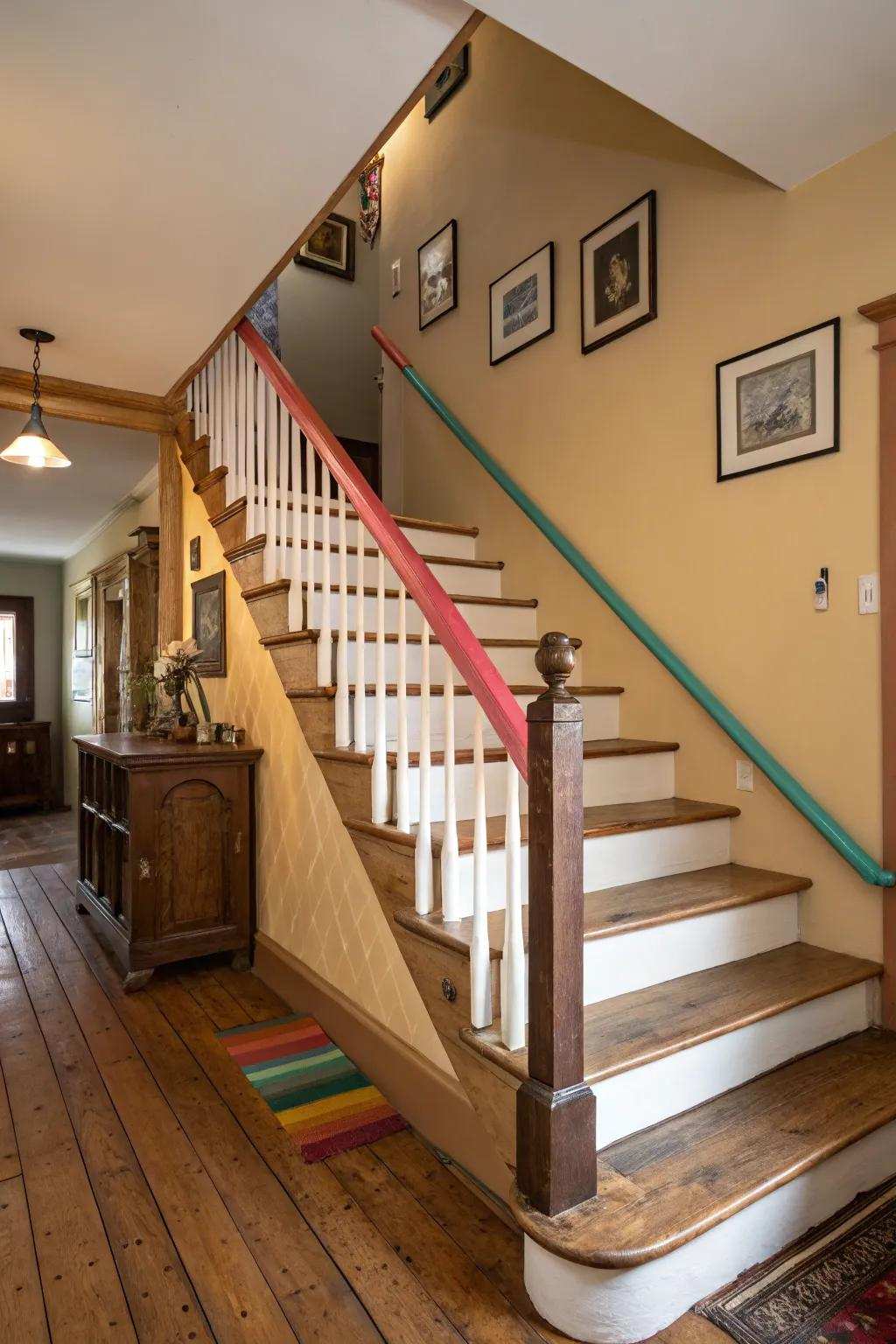 A burst of hue across the handrail contributes character onto your staircase.