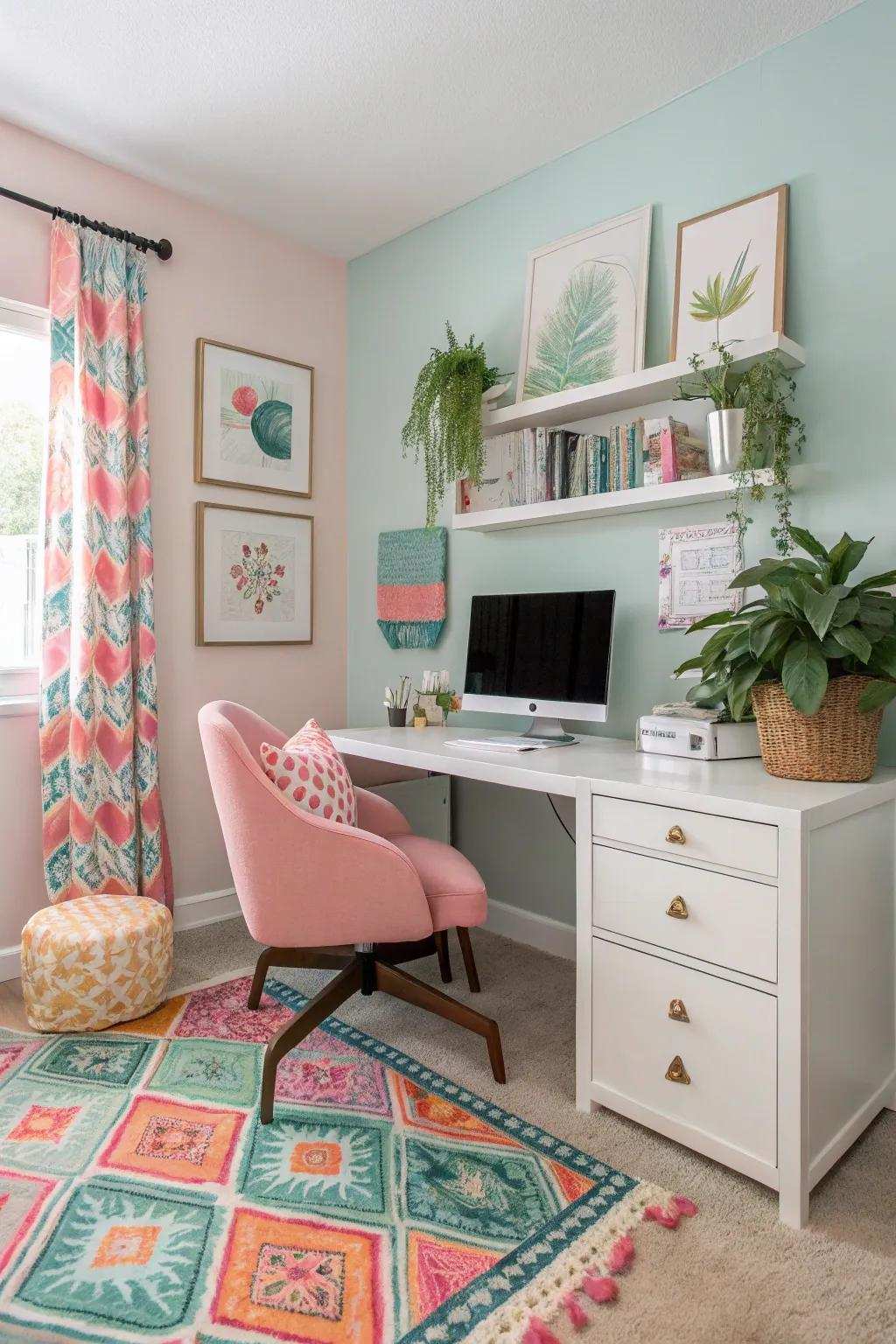 A calming color scheme is given a personalized touch with striking accents.