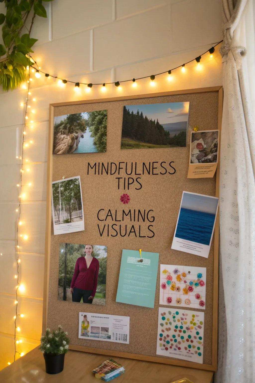 A calmness nook with guidance and exercises for workplace relaxation.