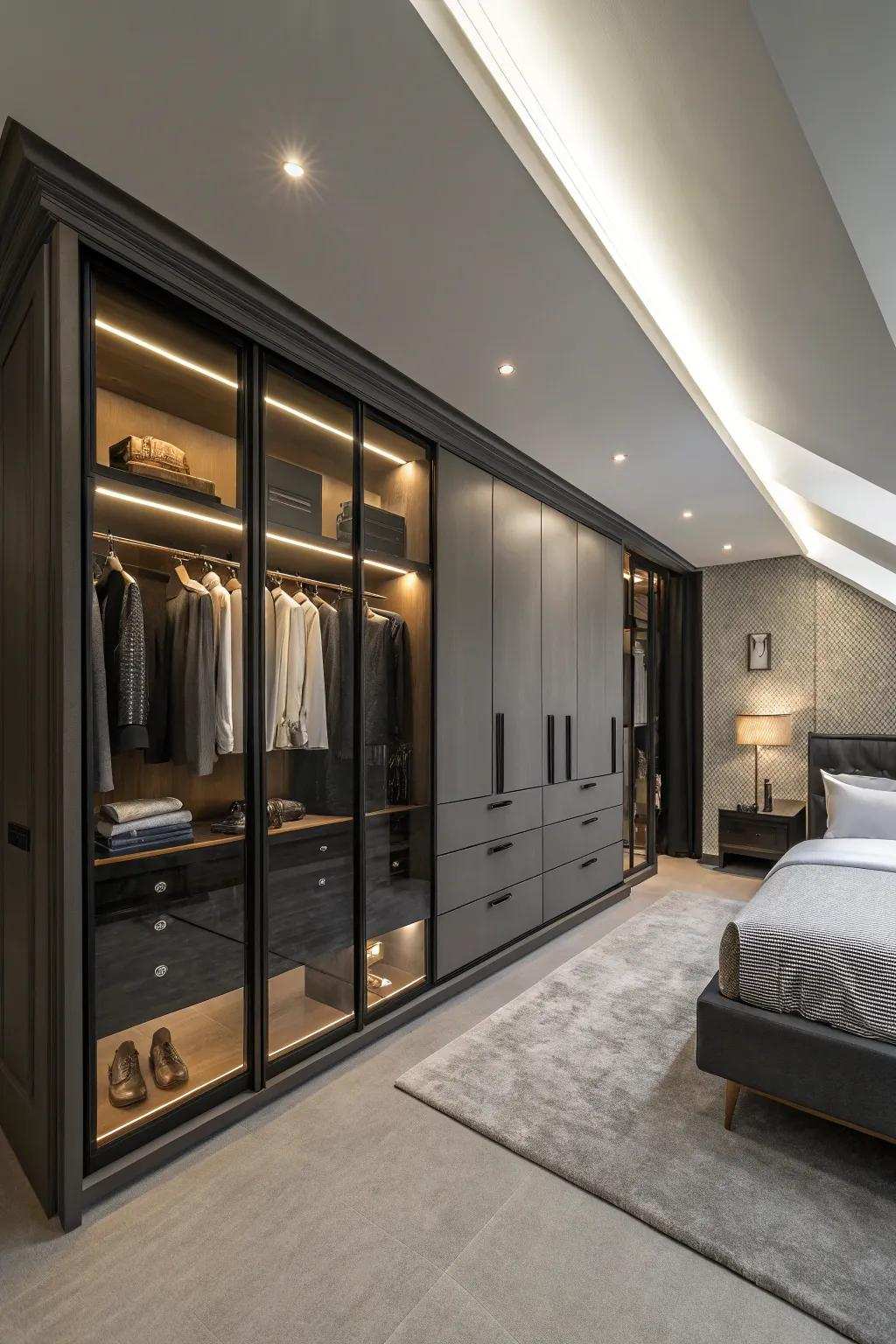 A ceiling-height closet that enacts a dramatic proclamation while maximizing stowage.