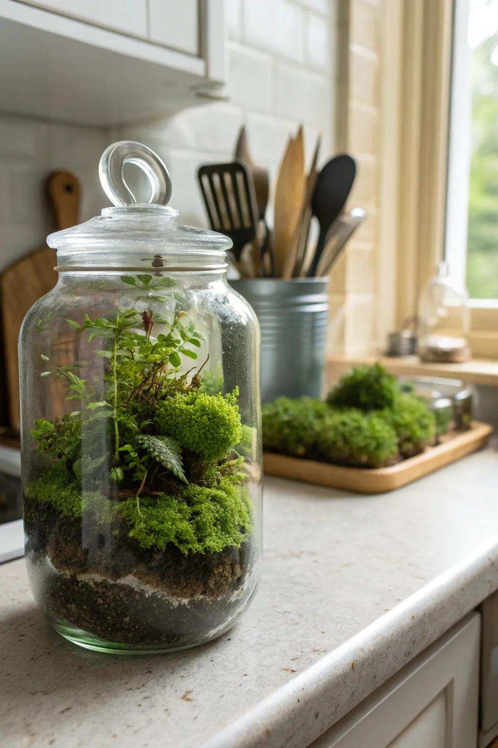 A charming wide-mouth jar moss display for a hint of nature.