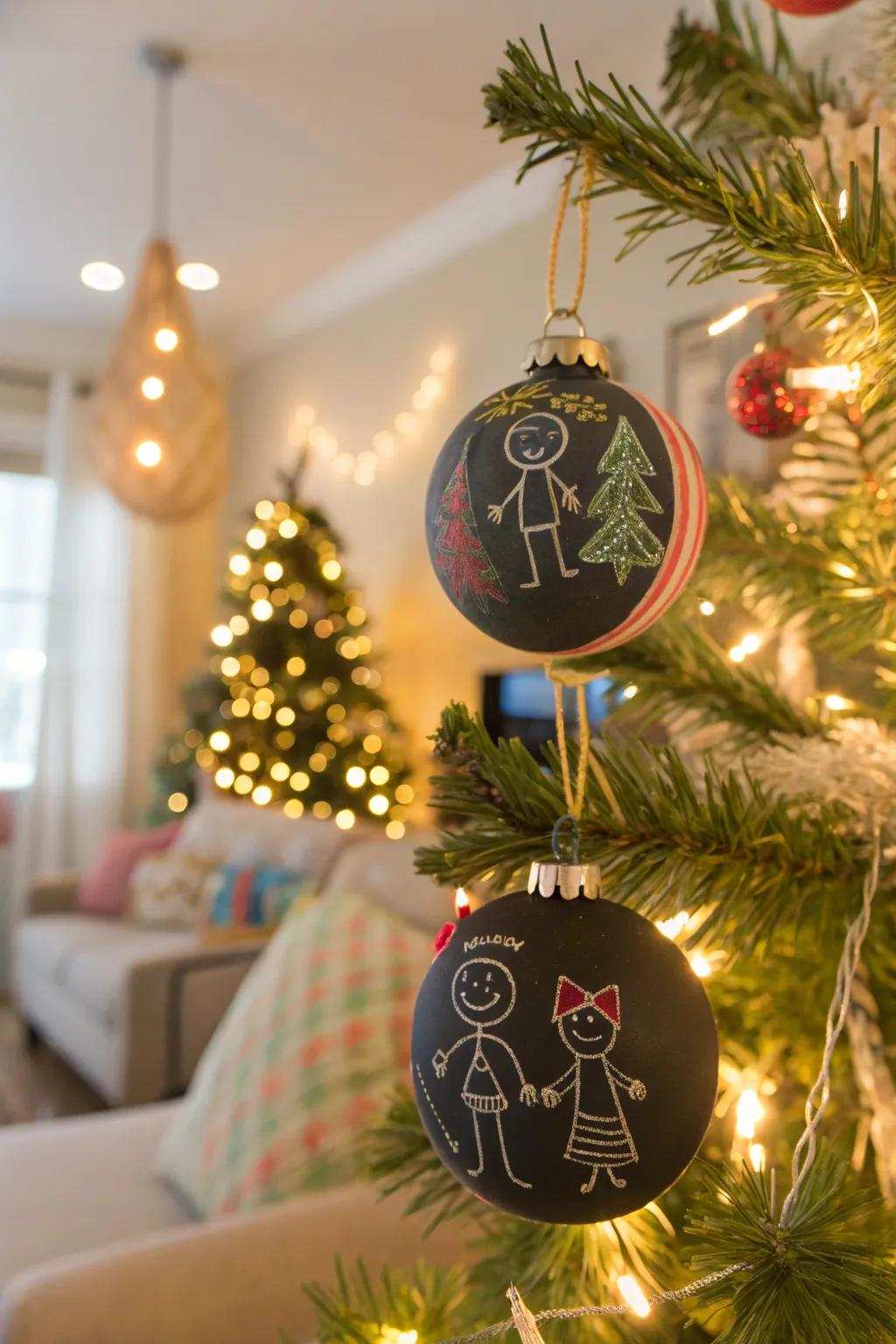 A Christmas tree featuring changeable drawing board ornaments.
