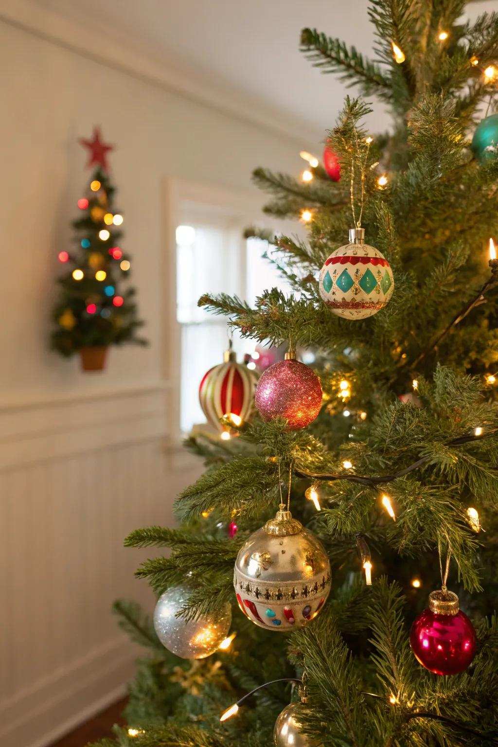 A Christmas tree that shows a charming collection of vintage decorations.