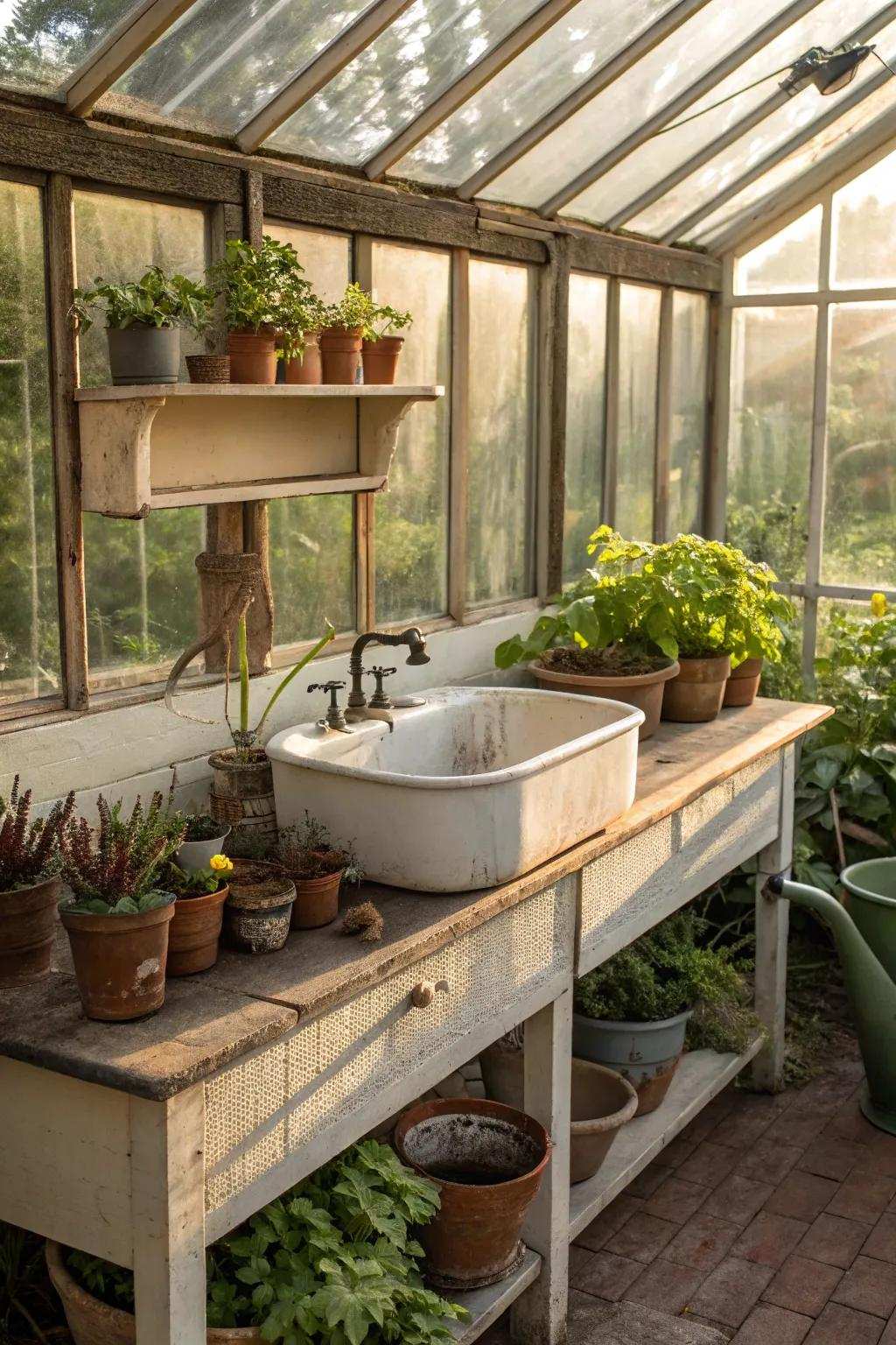 A classic basin brings lasting charm to a greenhouse environment.