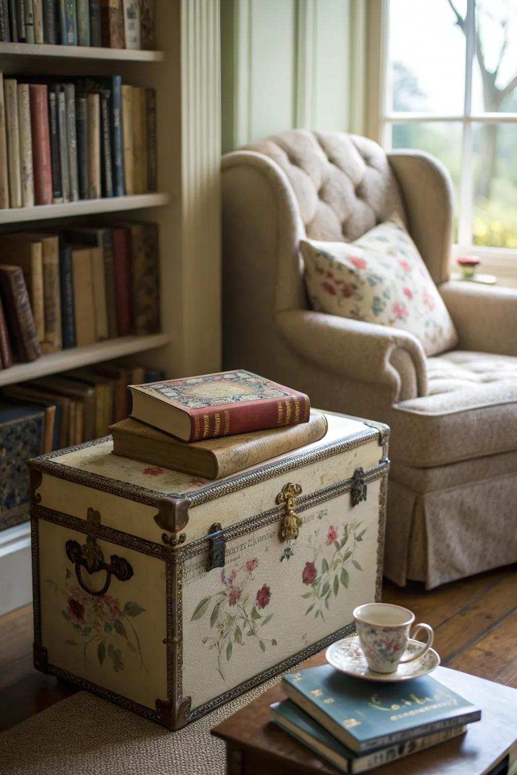 A classic chest blossoms with beauty in bloom design.