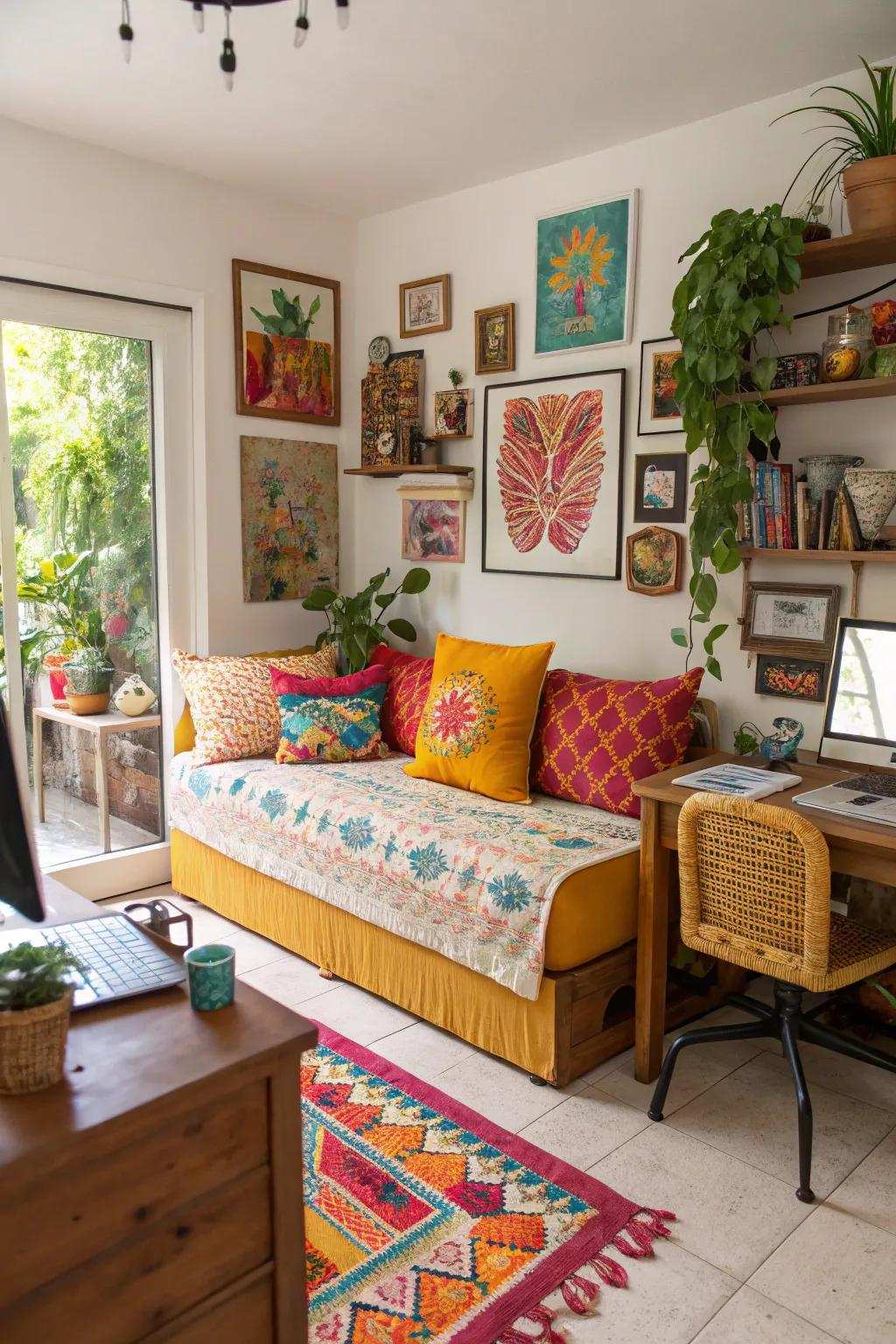A colorful daybed introduces energy and vibrancy to your office.