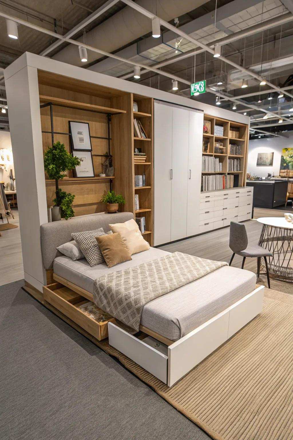 A convertible daybed adapts to multiple room functions.