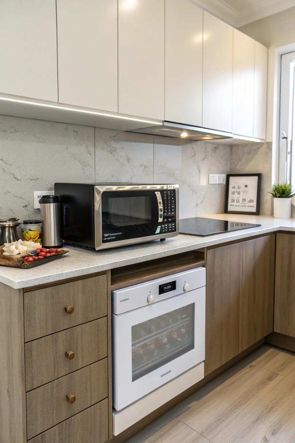 A corner countertop rapid food cooker maximizes space without crowding your kitchen.