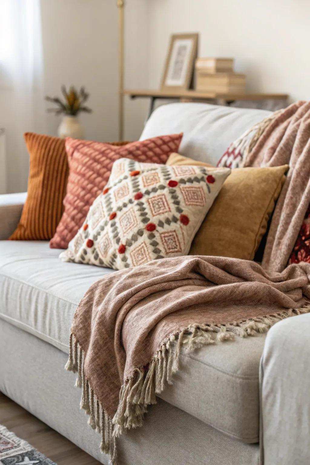 A cozy seating arrangement featuring welcoming fabrics.
