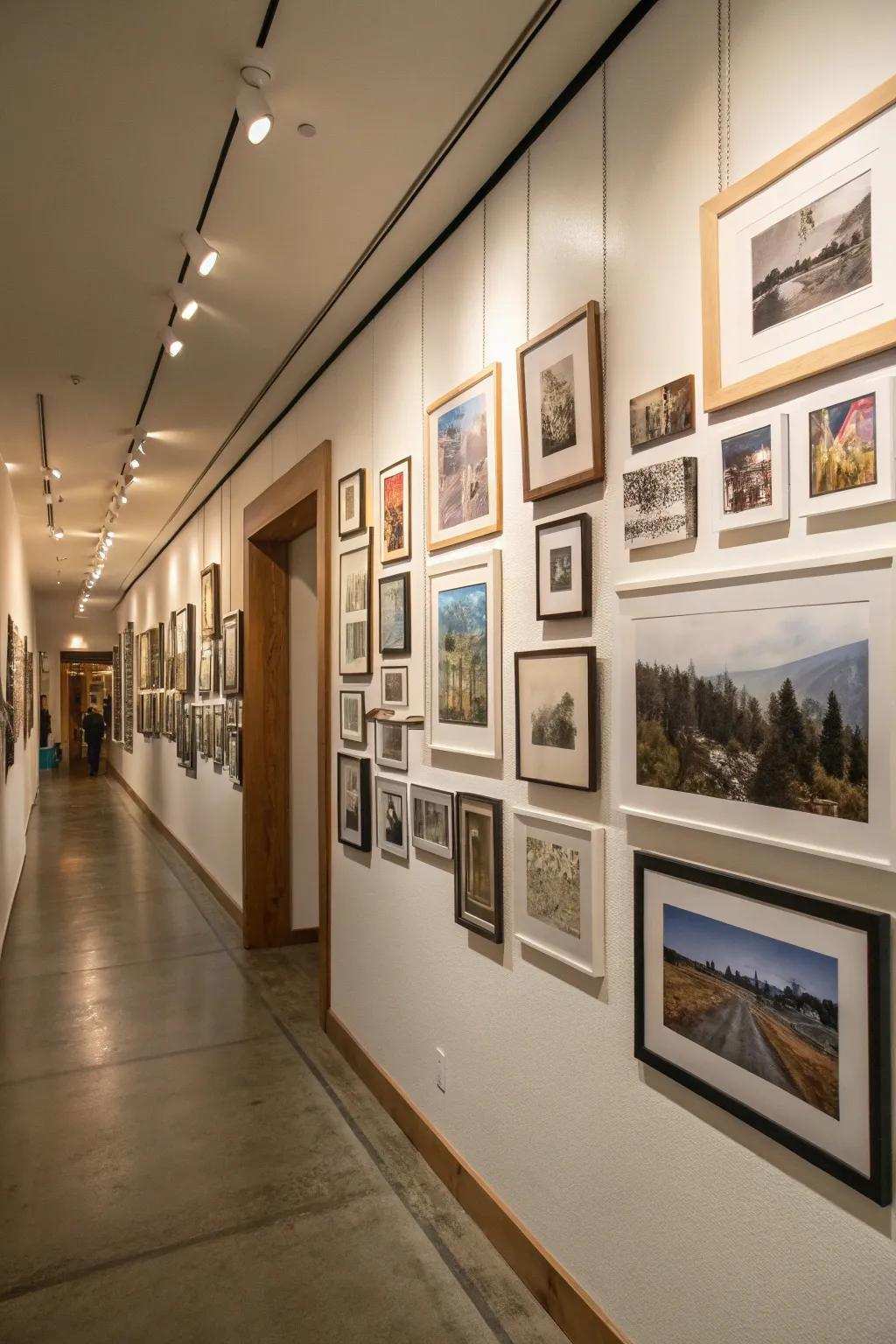 A curated wall that narrates a personal story through art and keepsakes.