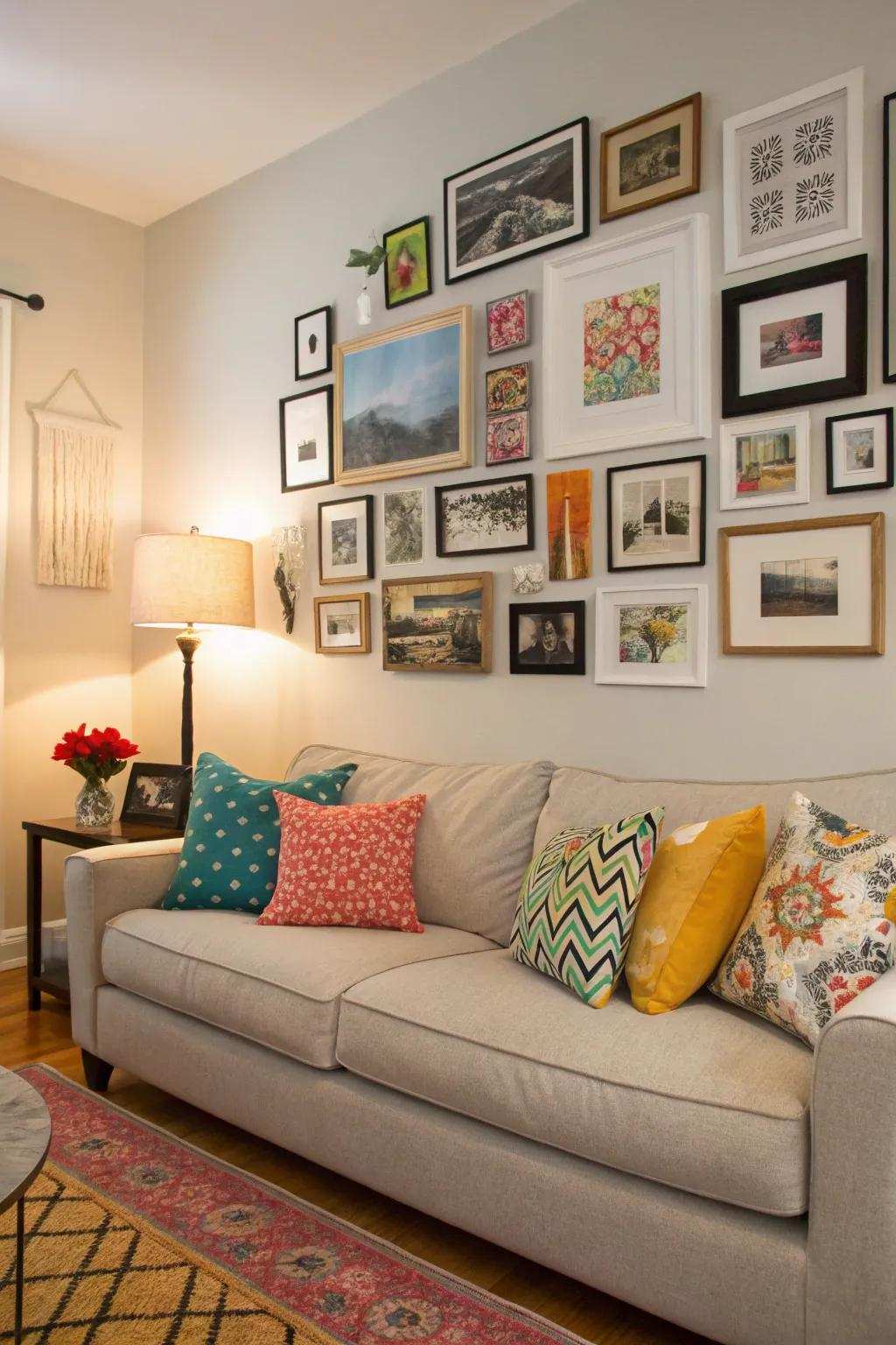 A customized curated wall display enriches the space with charm and distinctiveness.