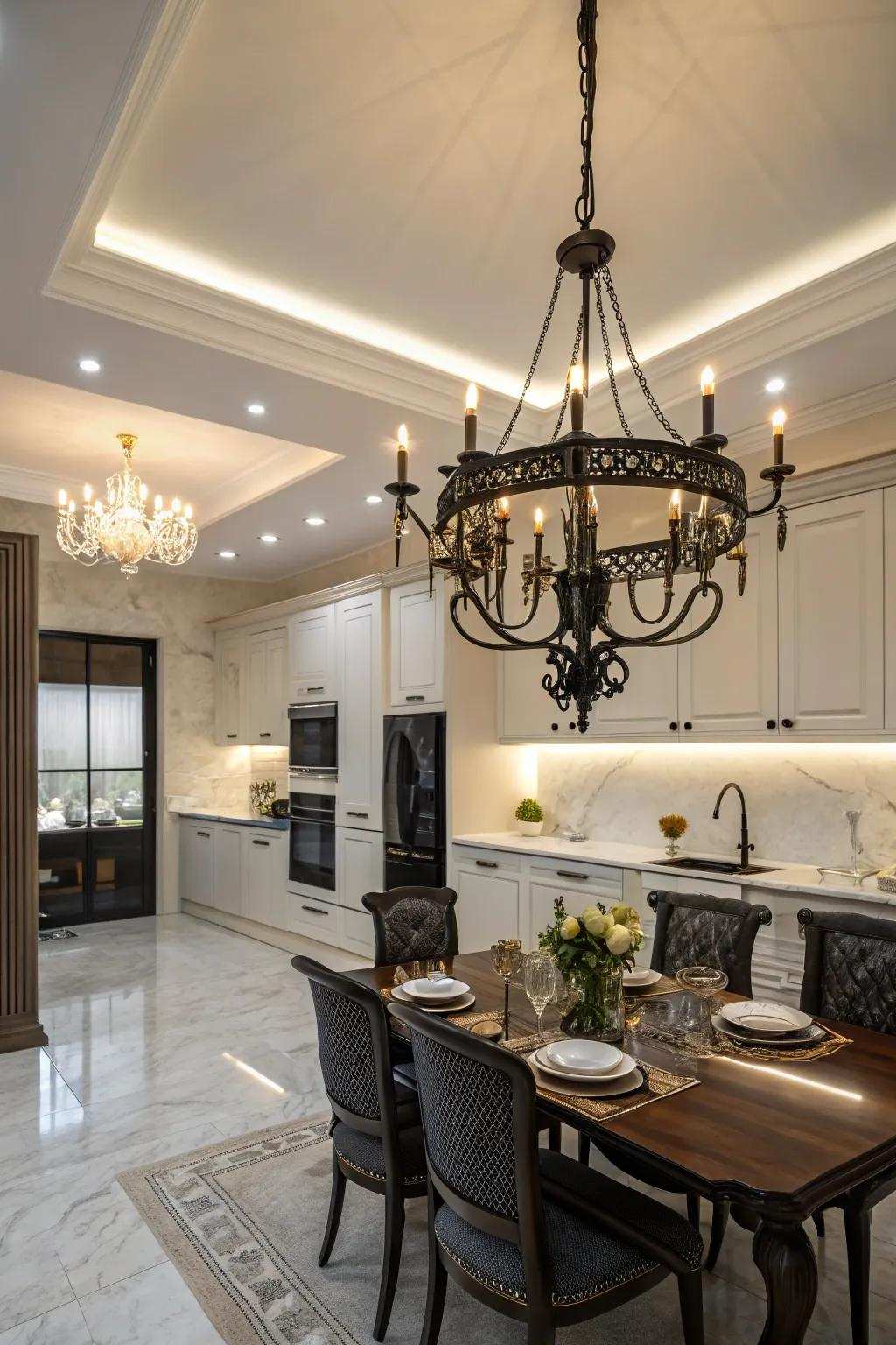 A dark sophisticated light introduces timeless elegance to your kitchen.
