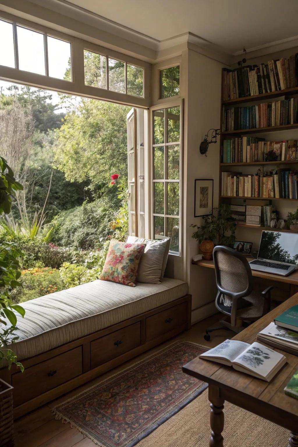 A daybed by the window provides natural light and a soothing view.