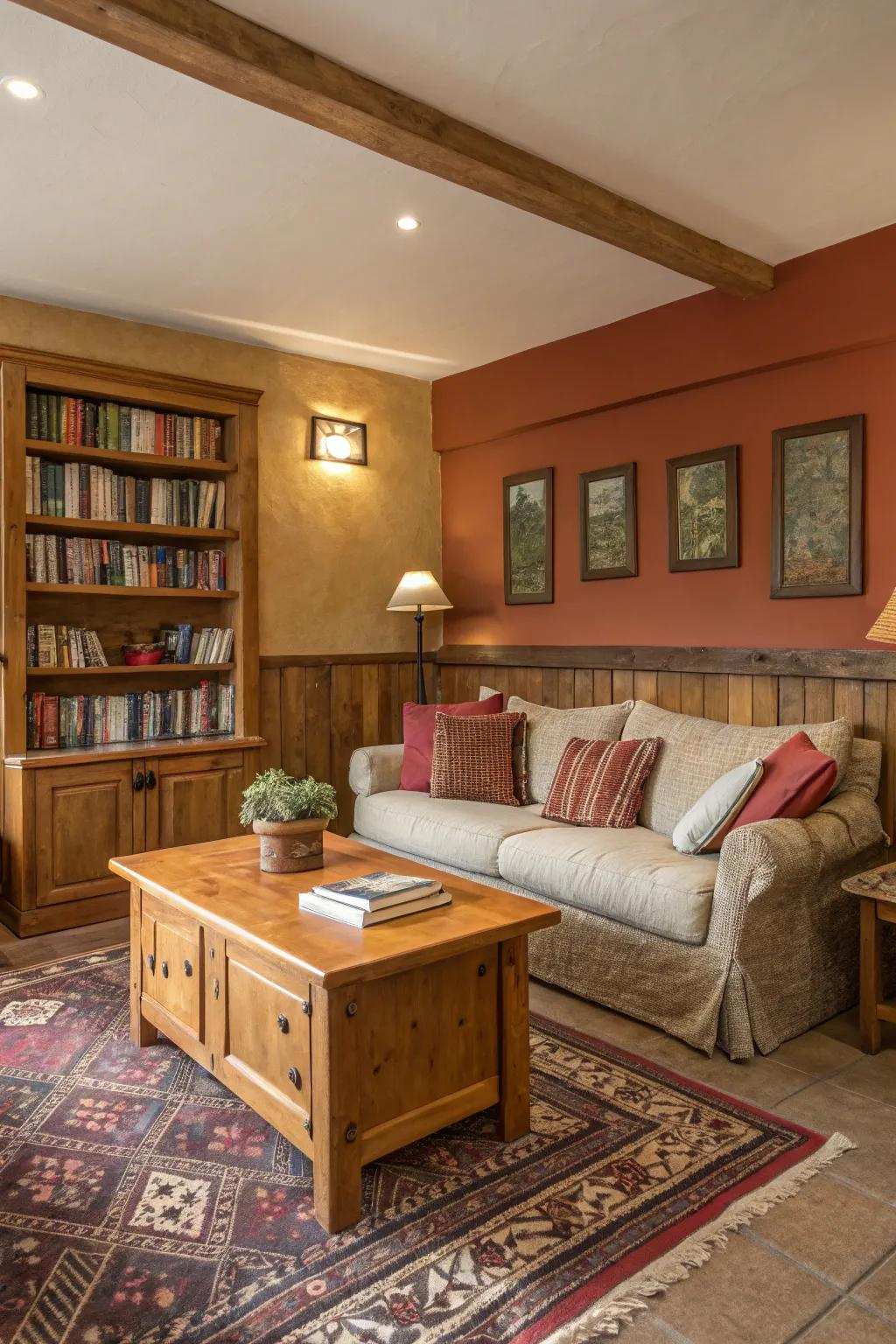 A den featuring a comforting and inviting color scheme.