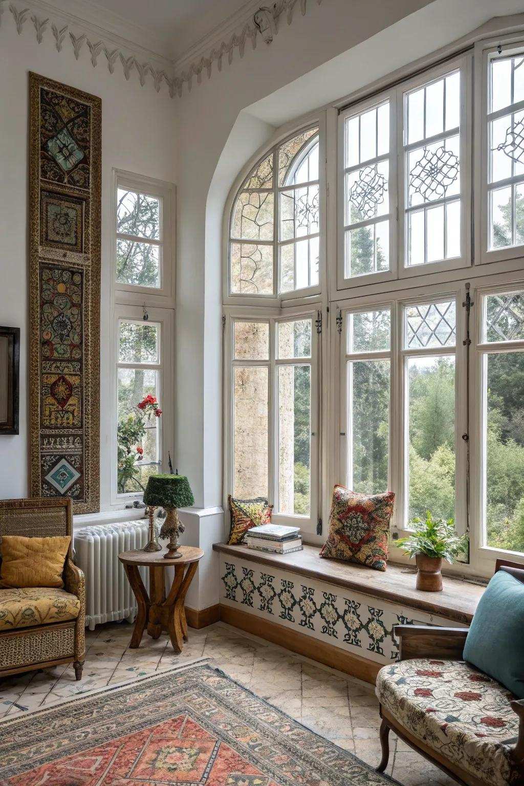 A diverse mix of modern and traditional window aesthetics.