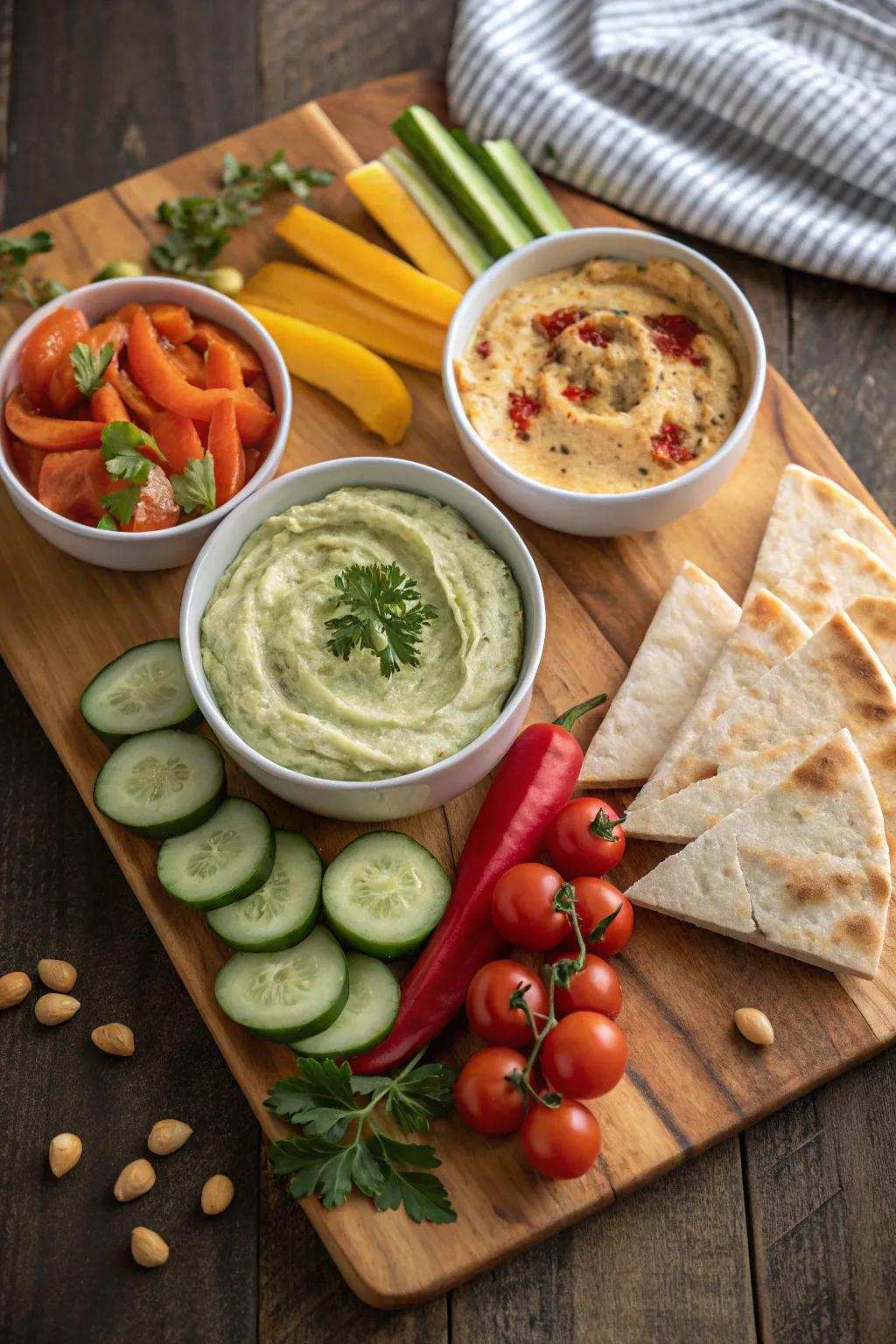 A diverse selection of tasty dips and spreads to delight your guests.