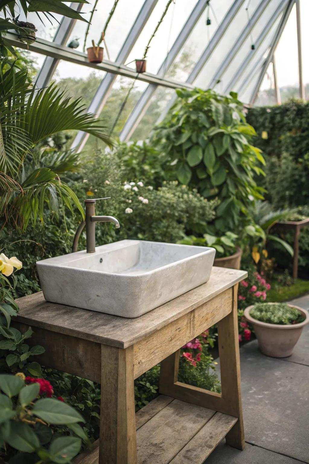 A DIY concrete sink that delivers a modern touch to any greenhouse.