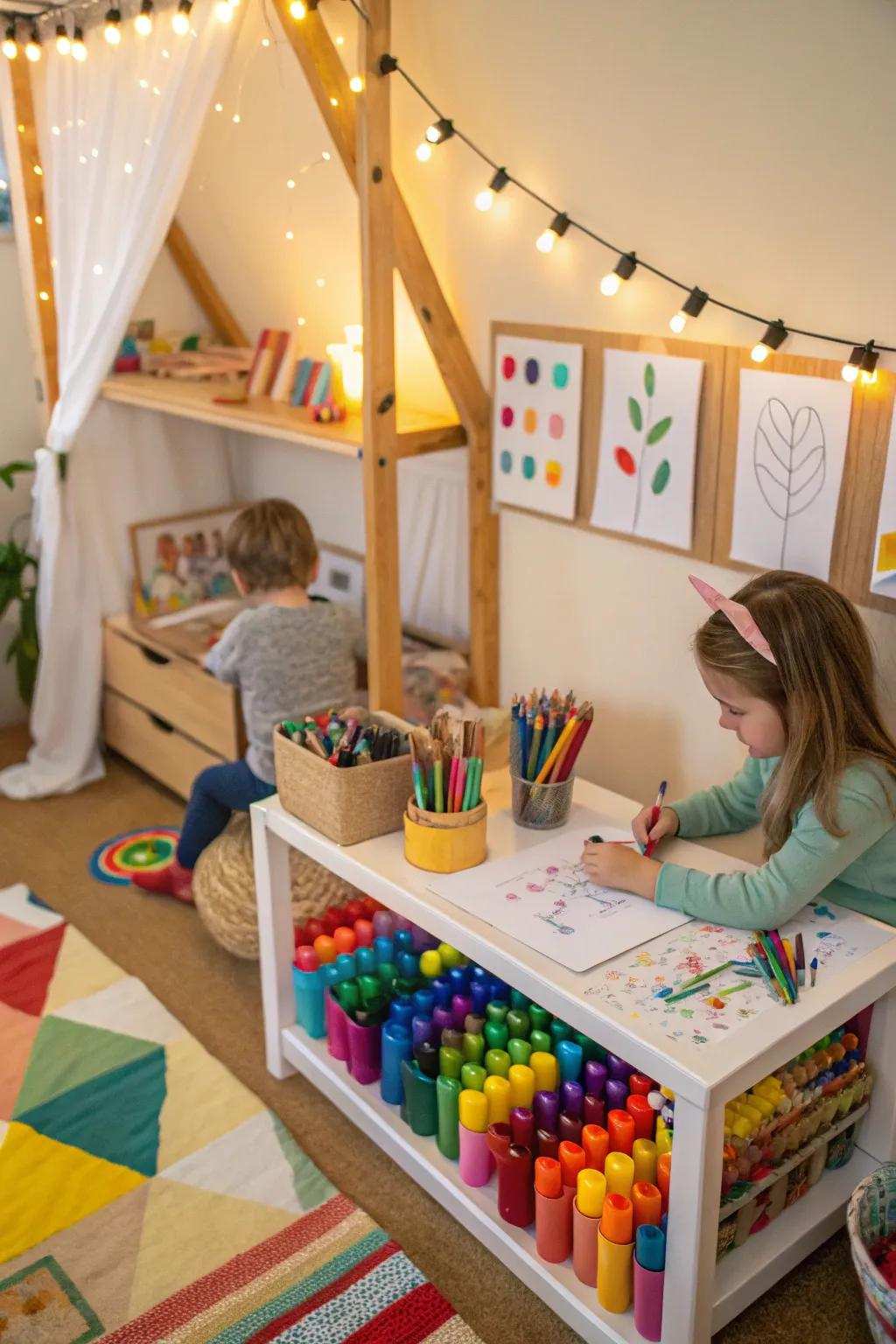 A DIY creation station encourages self-expression and creativity.