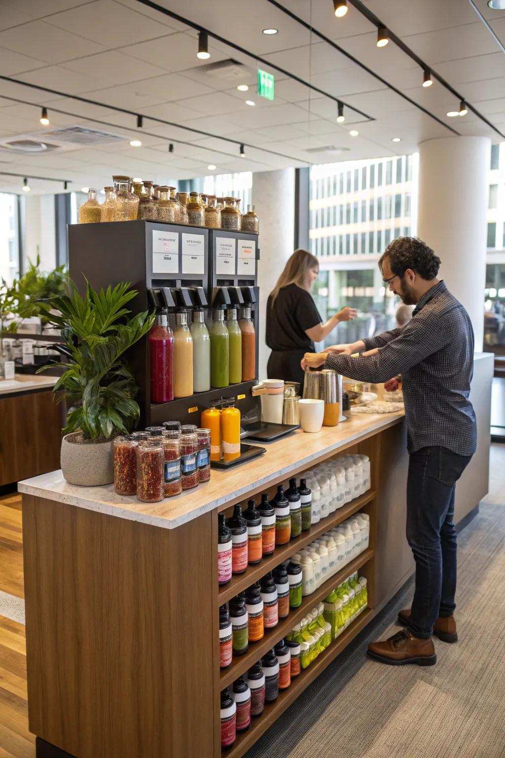 A DIY flavor station lets everyone personalize their coffee.