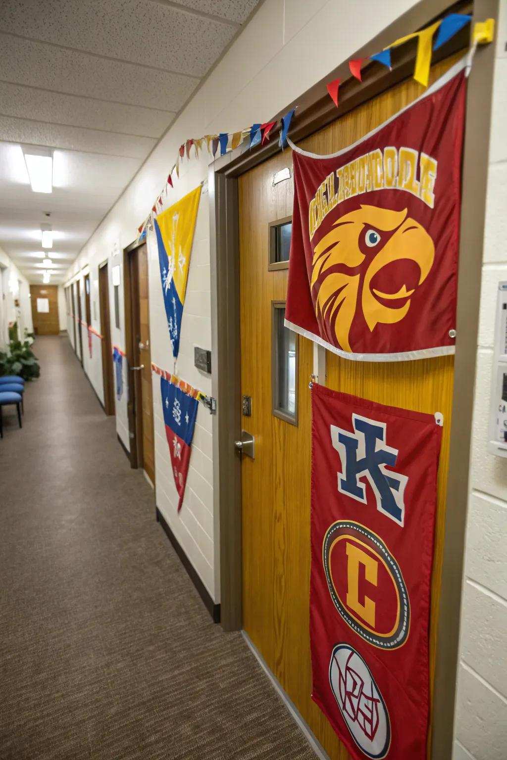 A door radiating university pride with vivid shades.