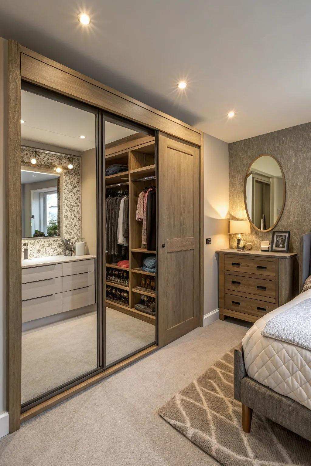 A double-sided closet that furnishes access from both chamber and lavatory.