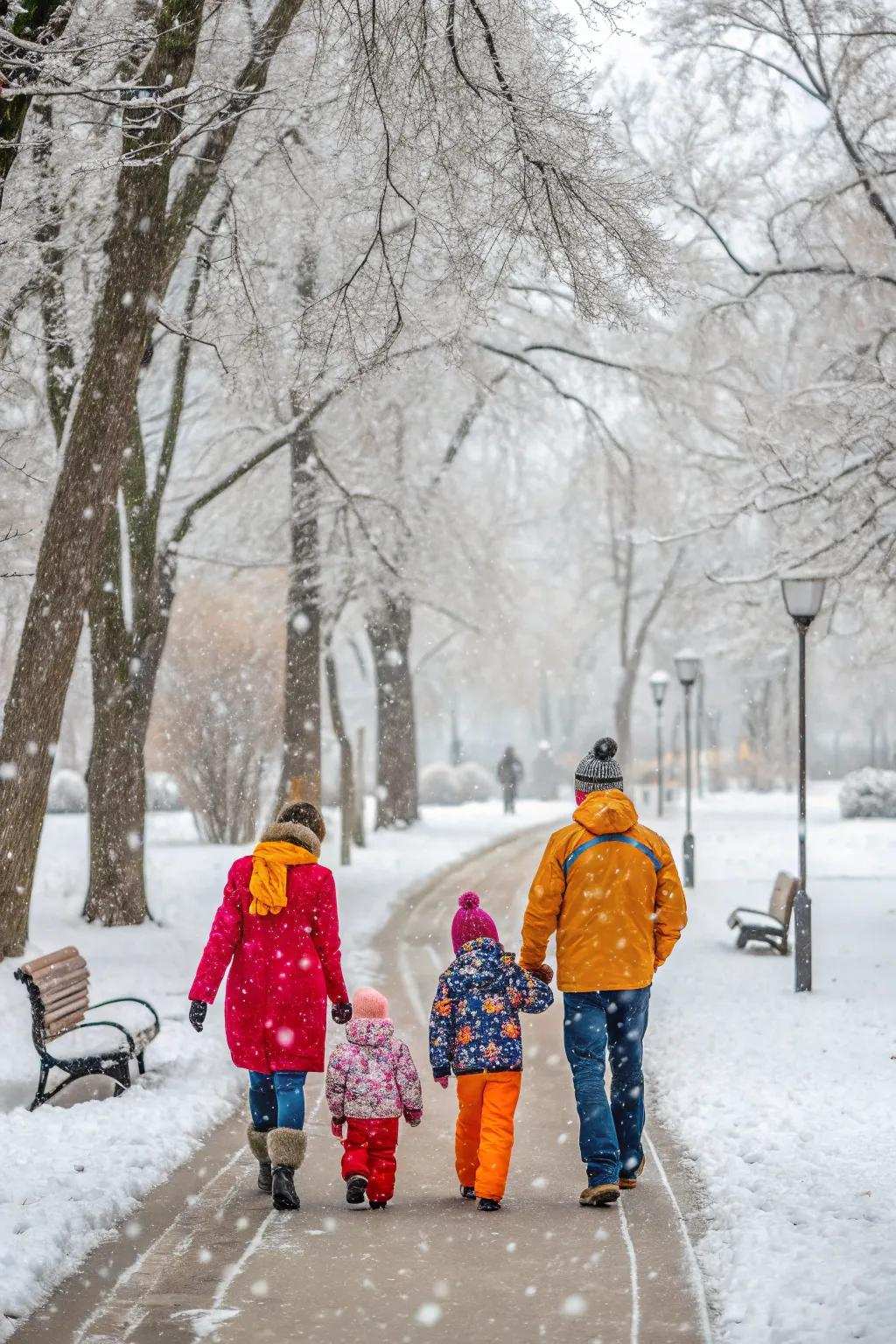 A family excursion in a winter wonderland.