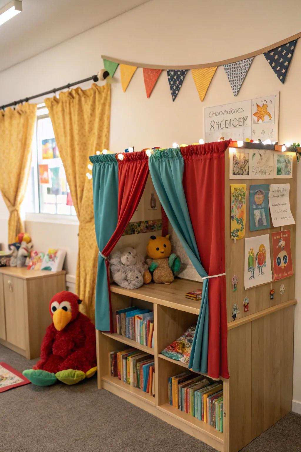 A figure stage invites storytelling and imaginative play.