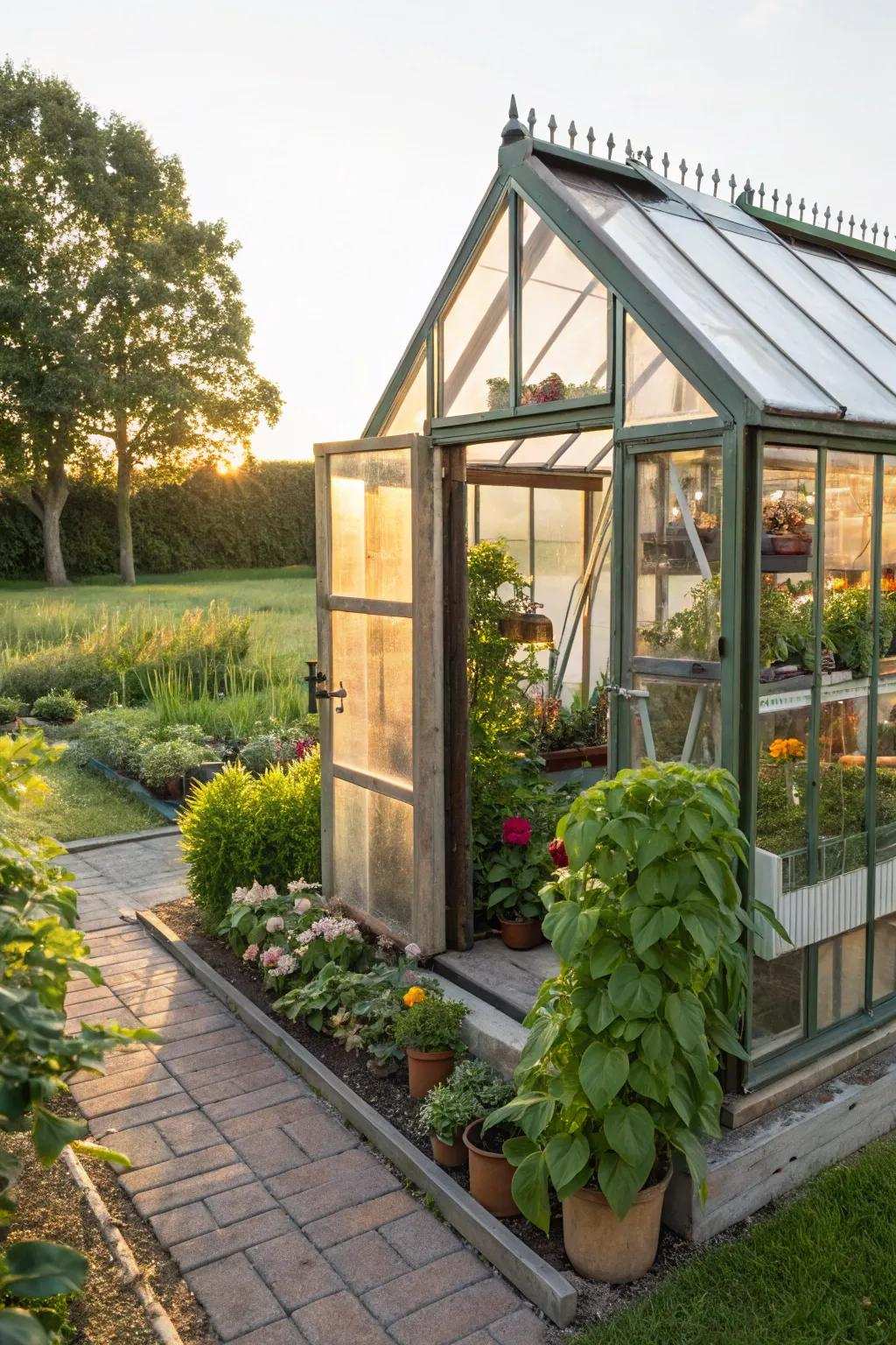 A garden shed reinvented as a miniature greenhouse.