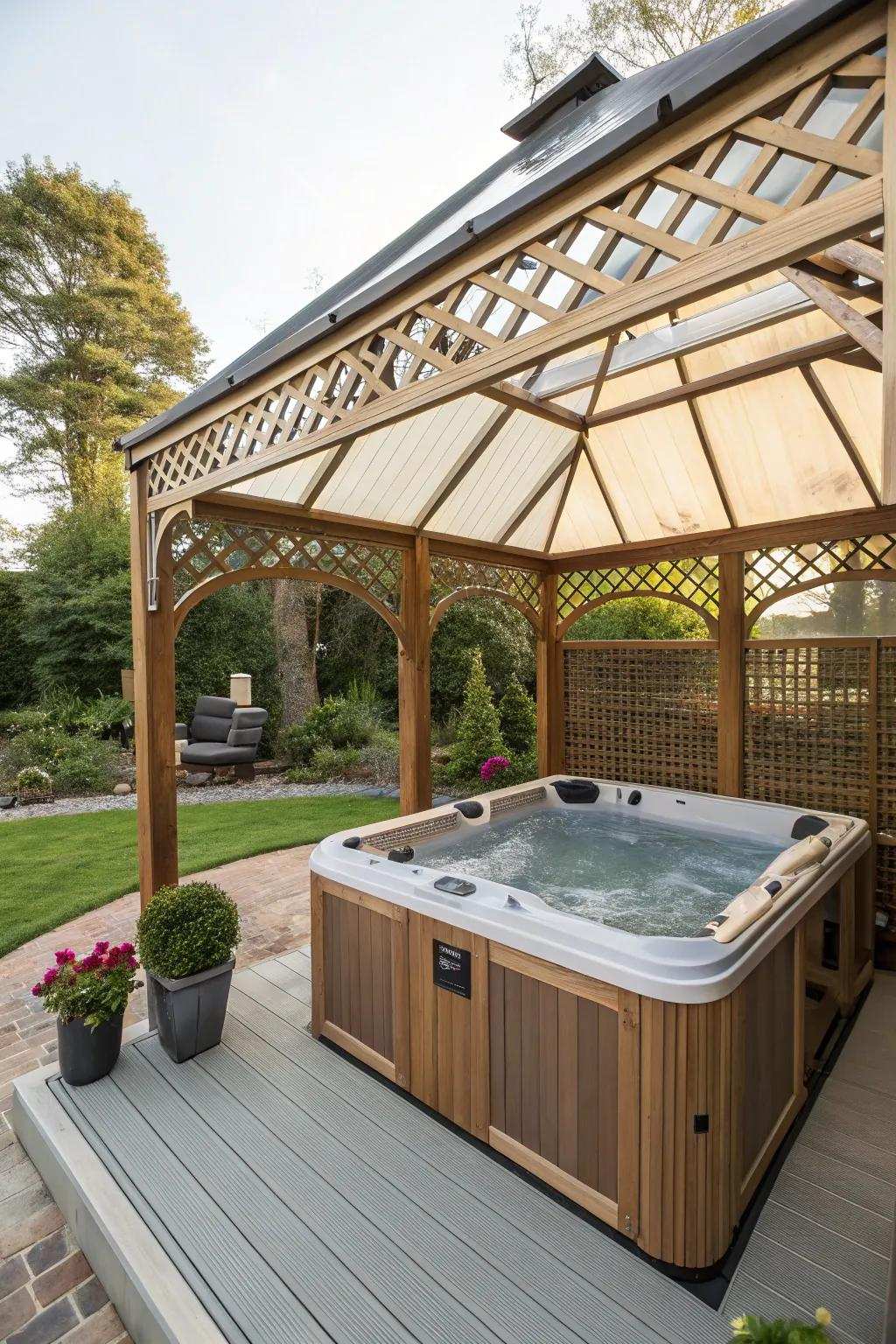 A gazebo featuring a slide-away top for adaptable comfort.