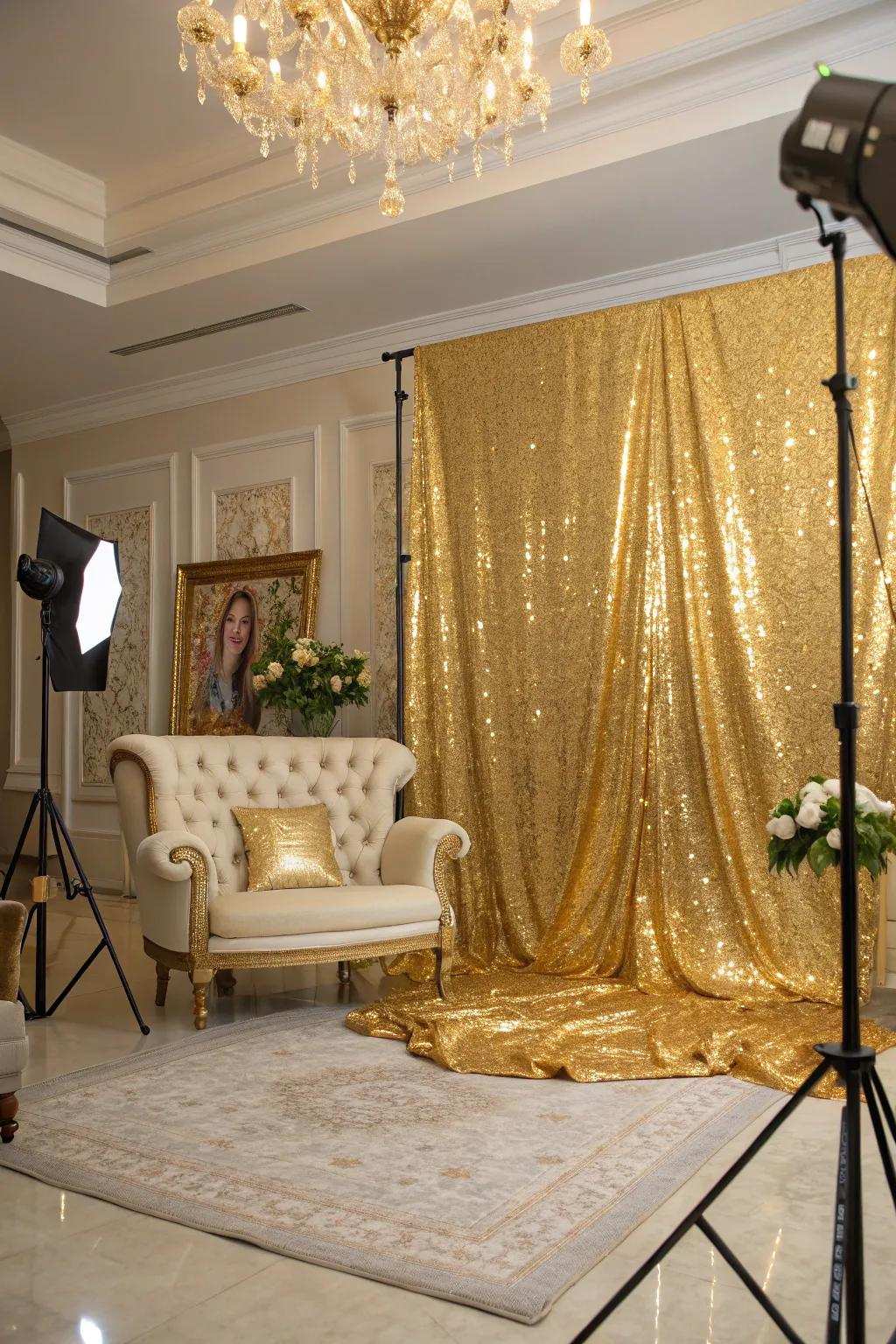 A golden backdrop imparts a sense of luxury and refinement.