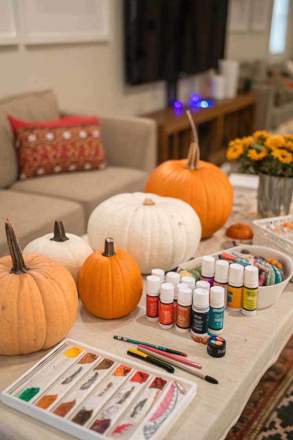 A gourd painting corner delivers enjoyment and imagination for guests.