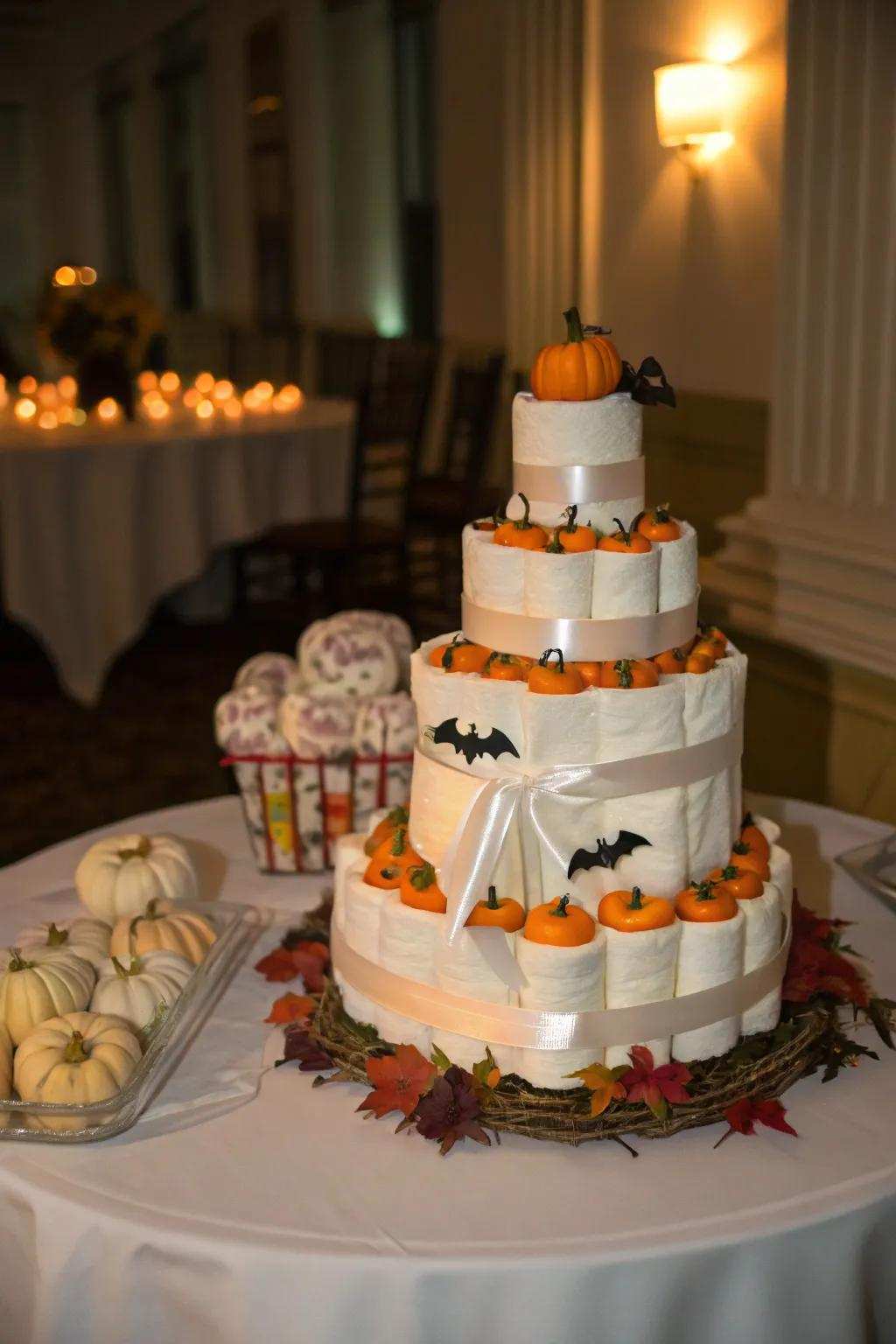 A gourd-themed diaper creation is both ornamental and functional.