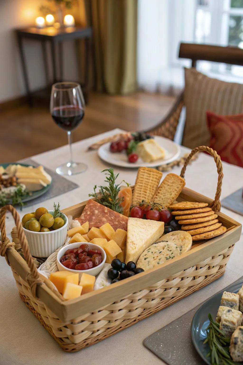 A gourmet snack attack basket designed for lovers of savory flavors.