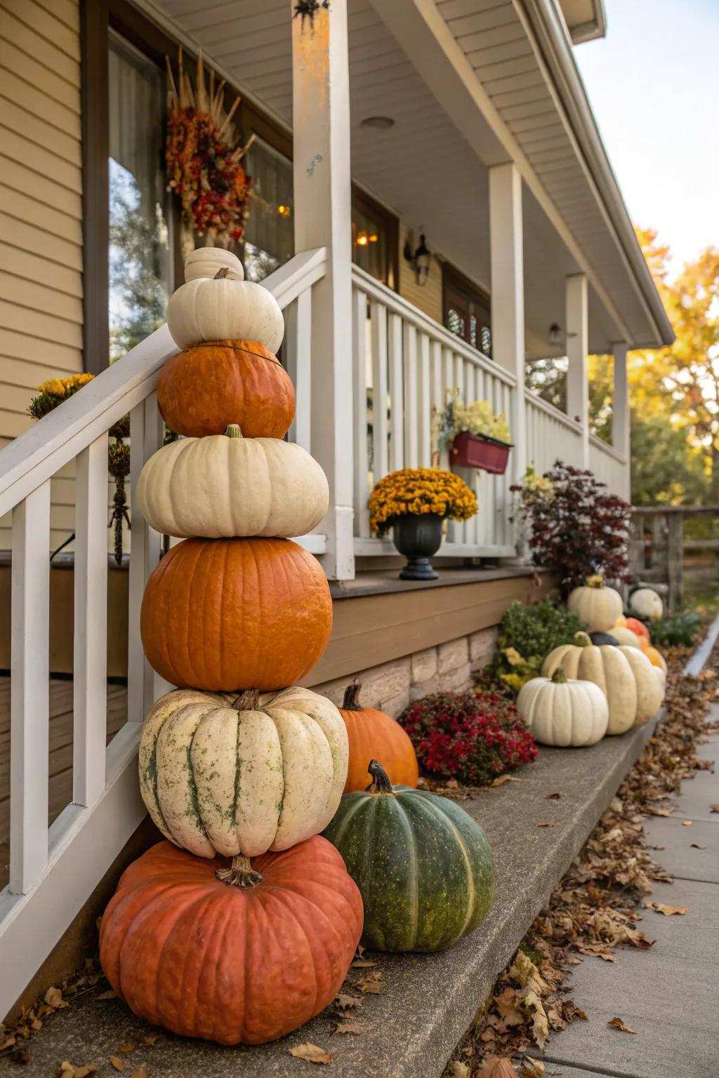 A grand assembled pumpkin showcase for your entryway.