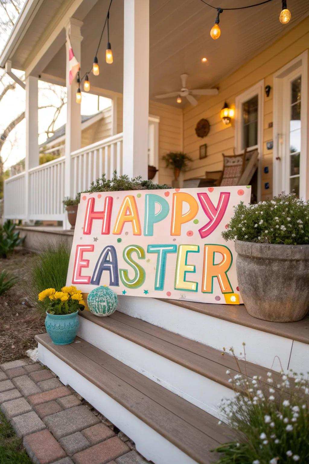 A greeting board provides a straightforward yet impactful Easter accent.