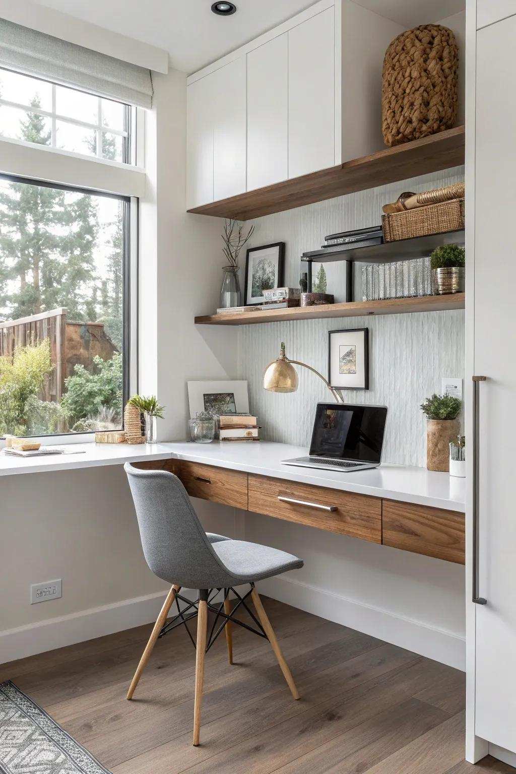 A hanging desk brings minimalist charm to your kitchen nook.