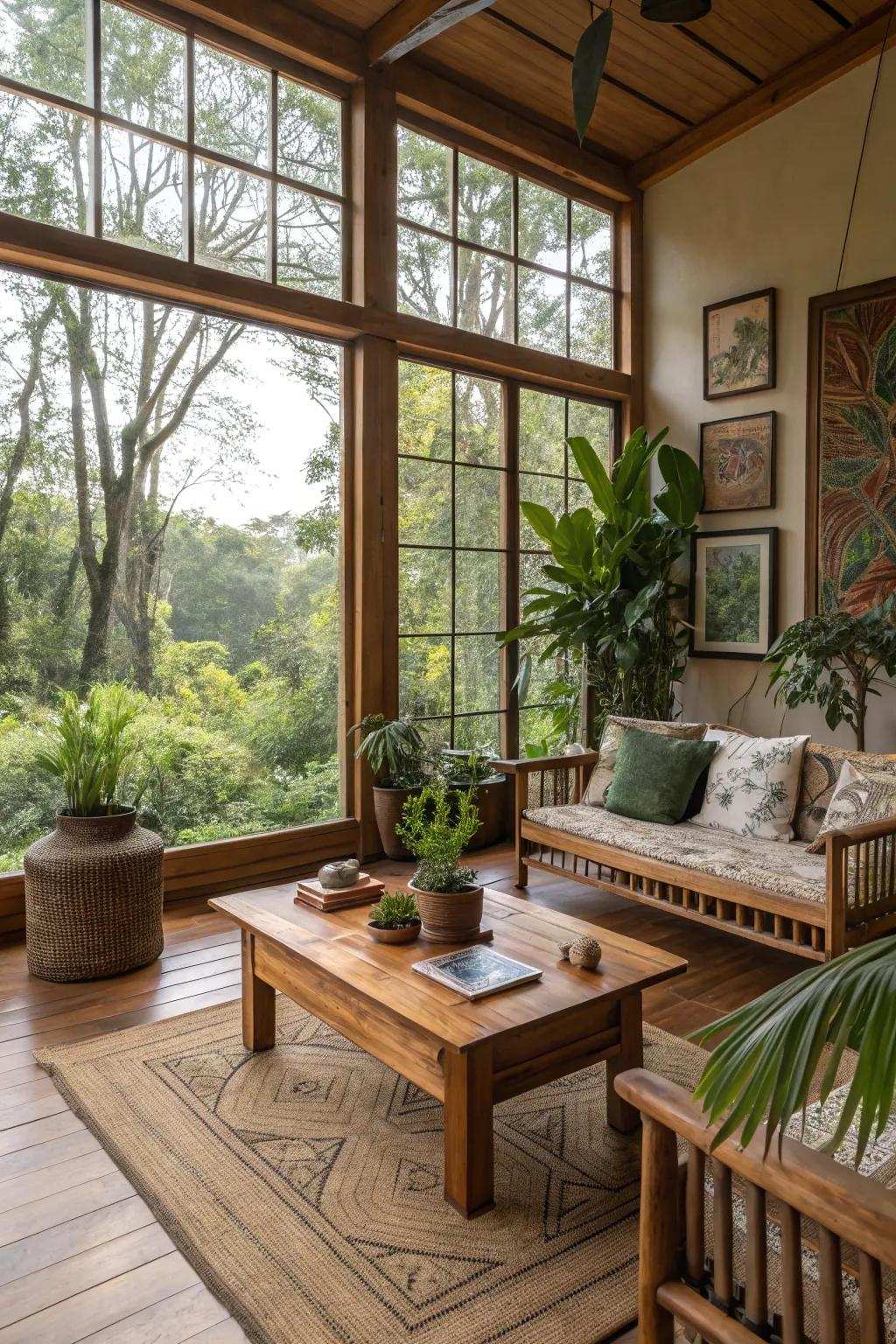 A harmonious space reflecting the beauty of the natural world outside.