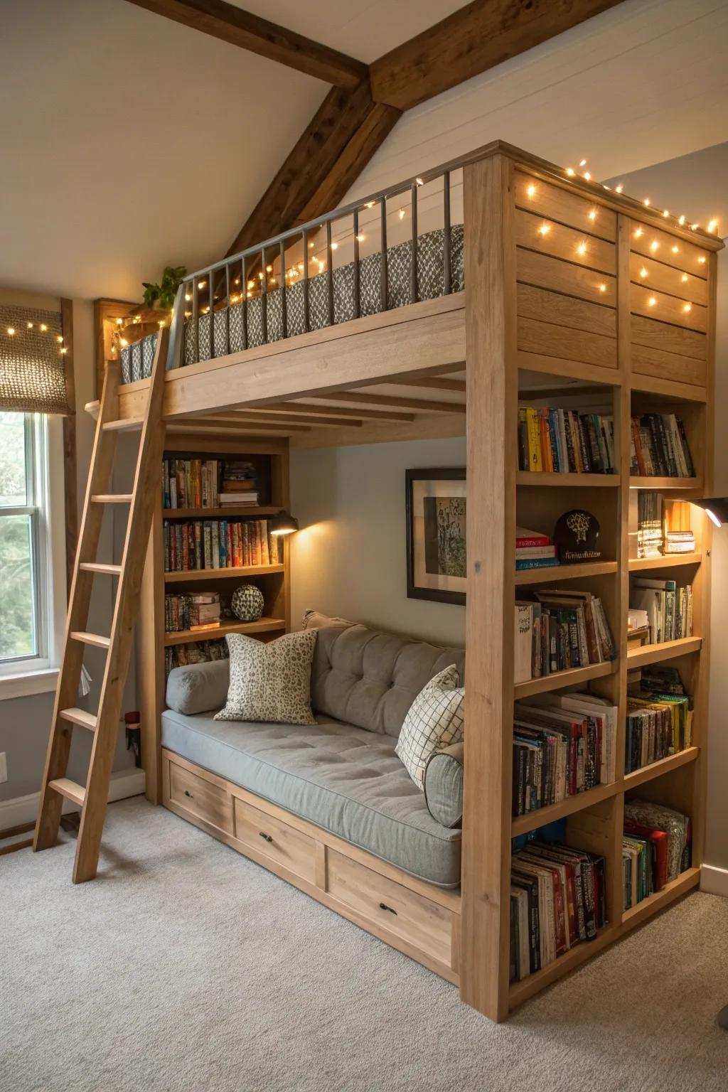 A high sleeper with a reading corner is ideal for book lovers seeking a cozy escape.