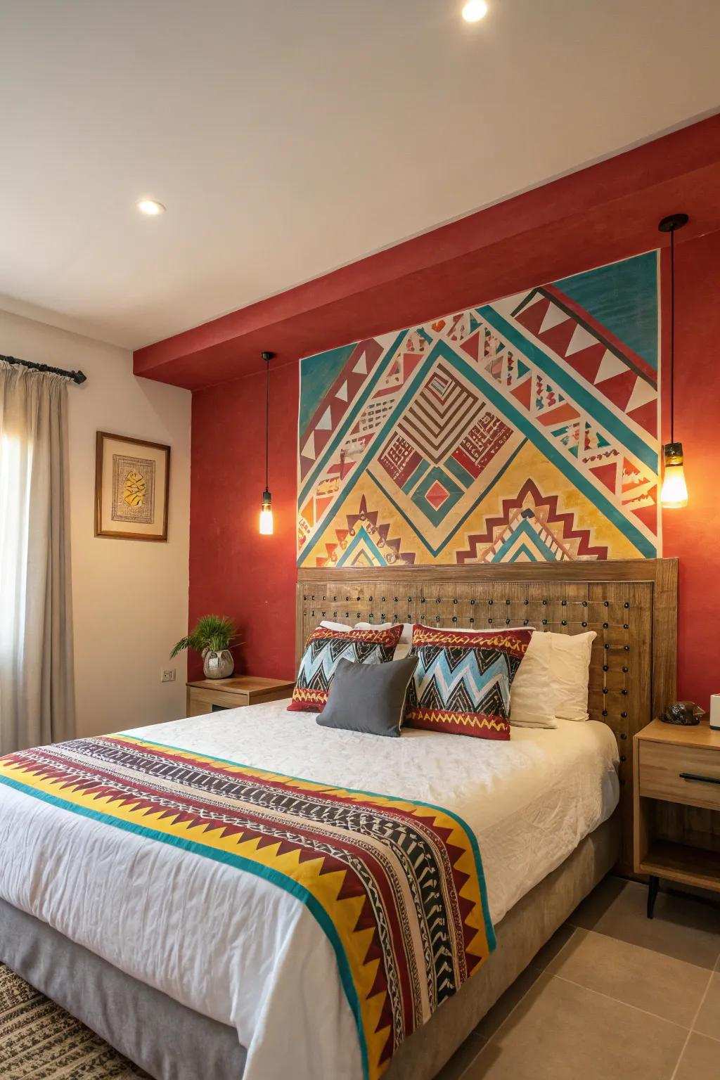 A highlighted wall transforms the room with bold design.